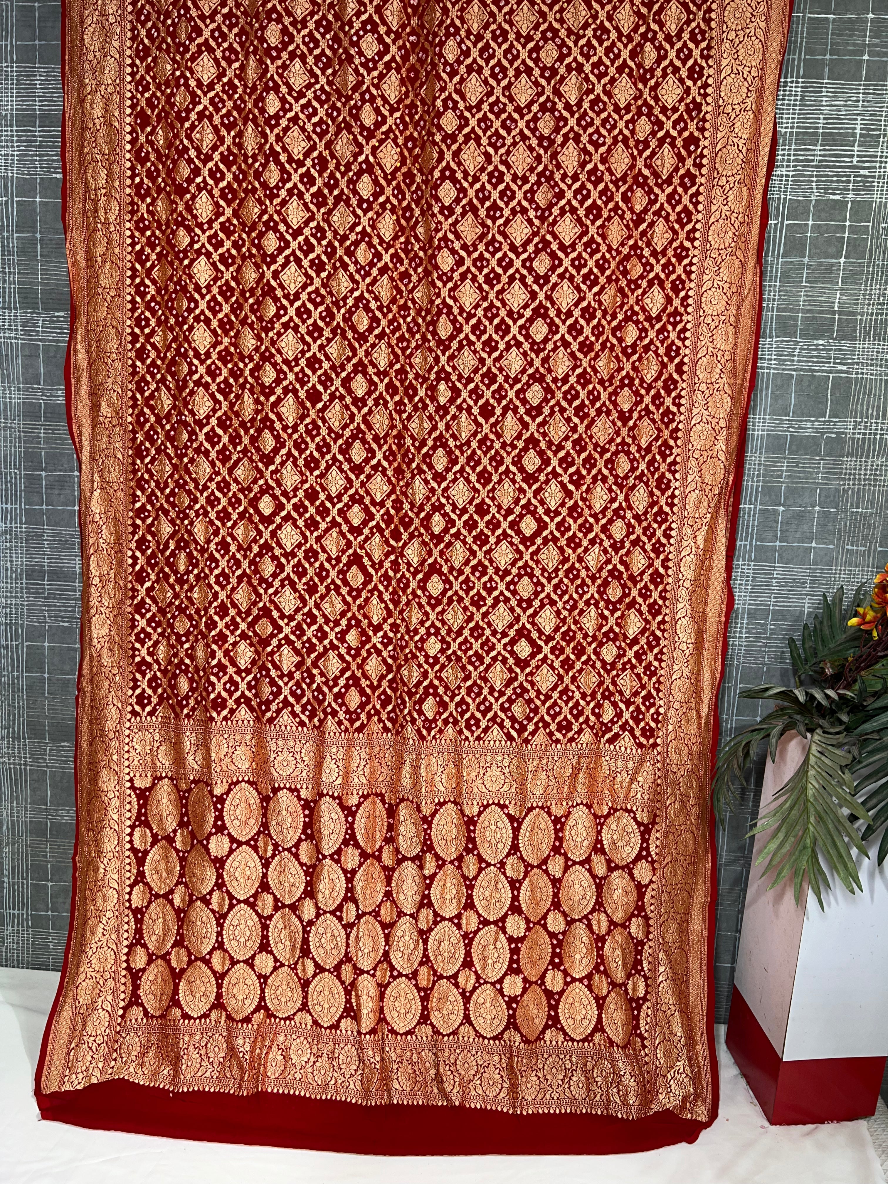 Red Khaddi Stylised Motif Saree - Ethically Made, Classic Elegance - Anita Jain Fashions