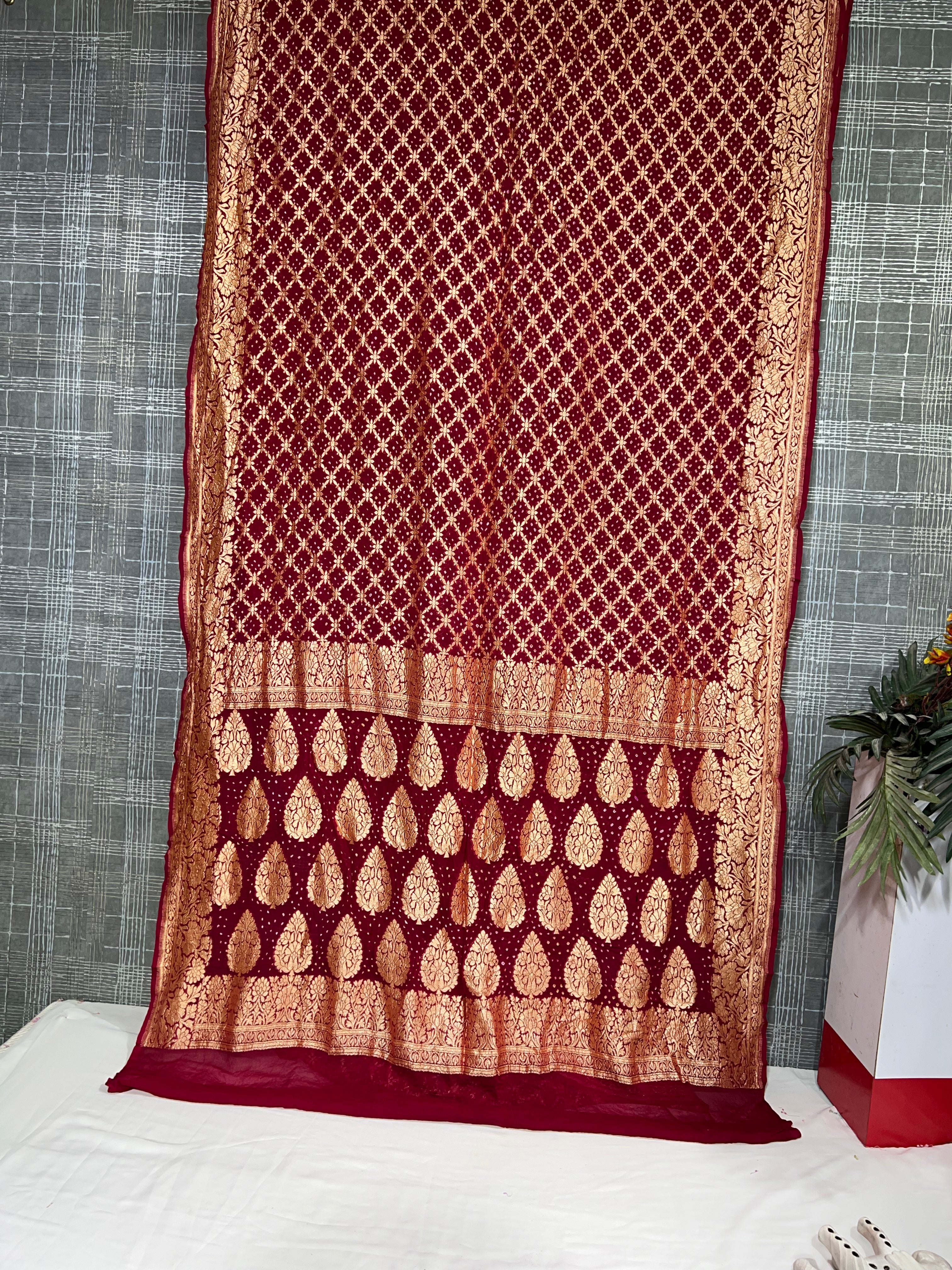 Mehroon Check Khaddi Saree - Ethically Made, Classic Checkered Elegance - Anita Jain Fashions