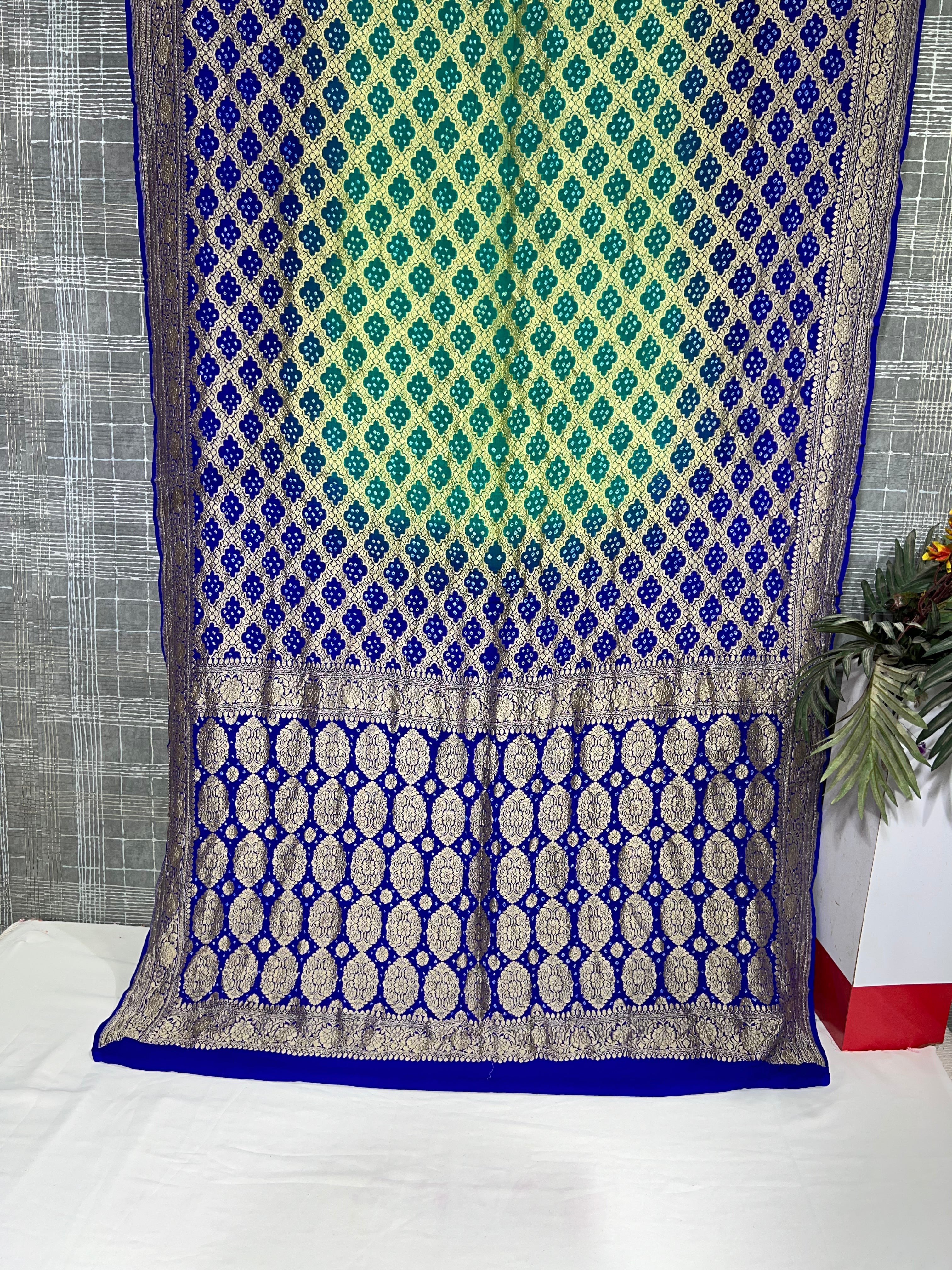 Blue and Rama Shaded Khaddi Saree - Ethically Made, Vibrant Gradient Beauty - Anita Jain Fashions