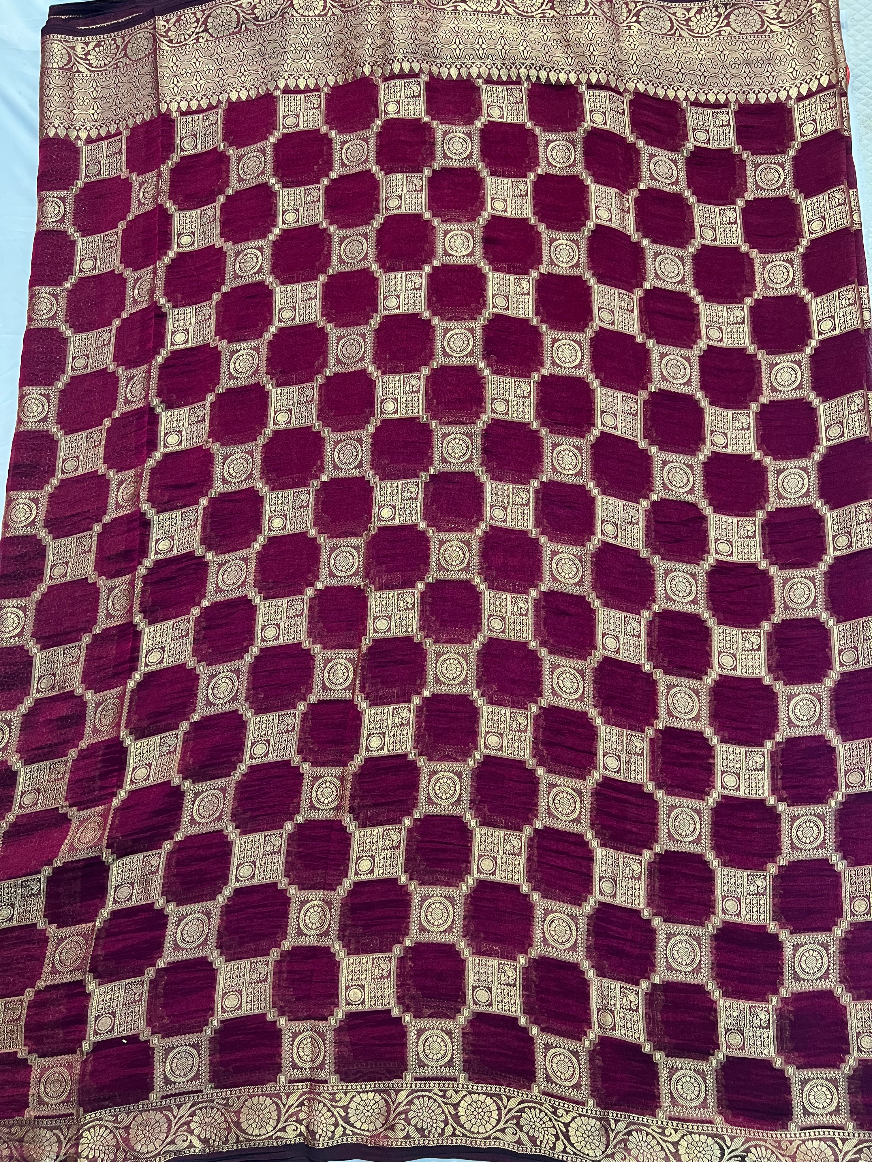 Wine Checks Jenny Silk Saree - Ethically Made, Easy Care & Classic Design - Anita Jain Fashions