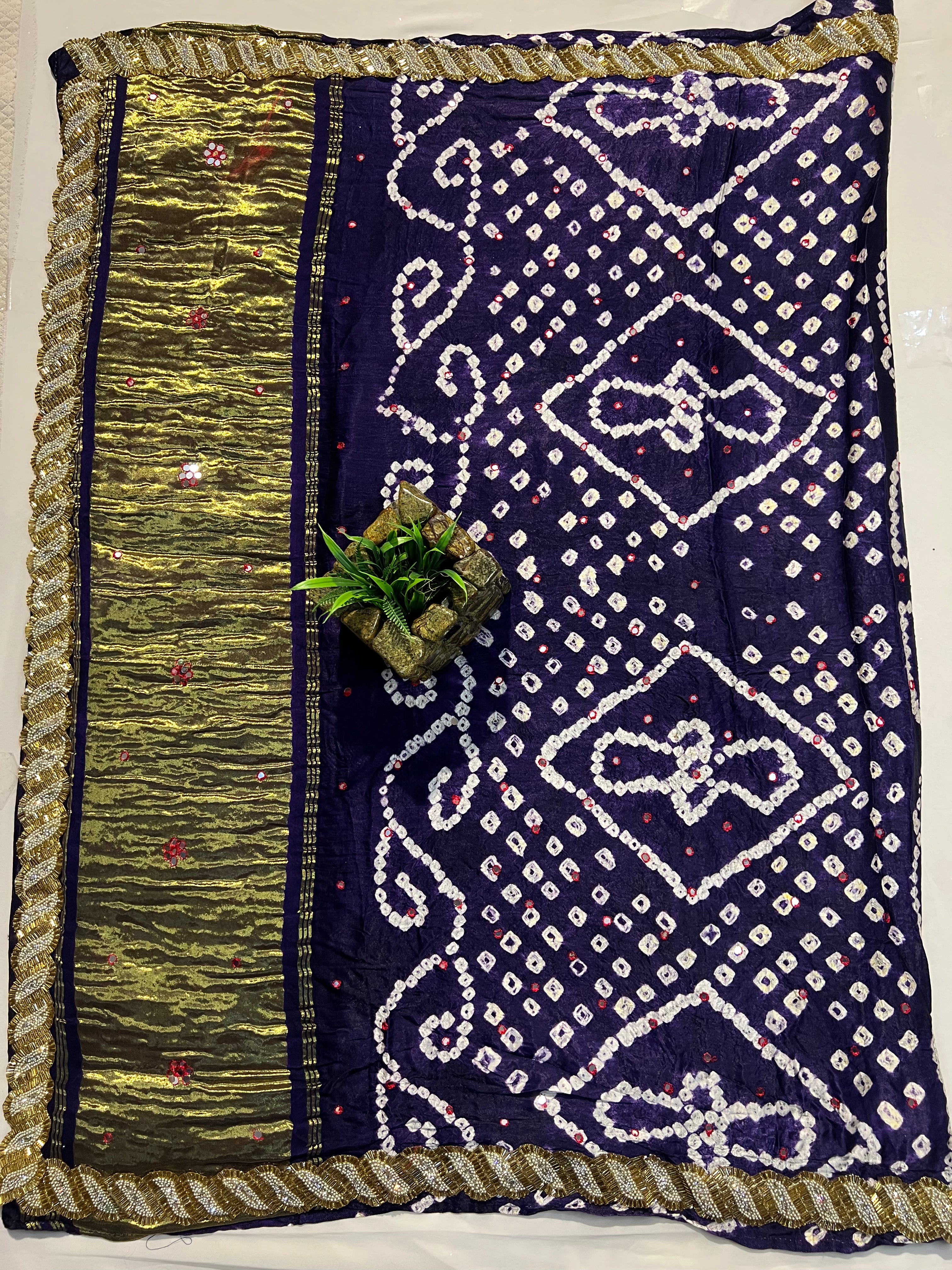 Purple Gajji Silk Saree with Tubelight Work - Ethically Made, Easy Care & Festive Sparkle - Anita Jain Fashions