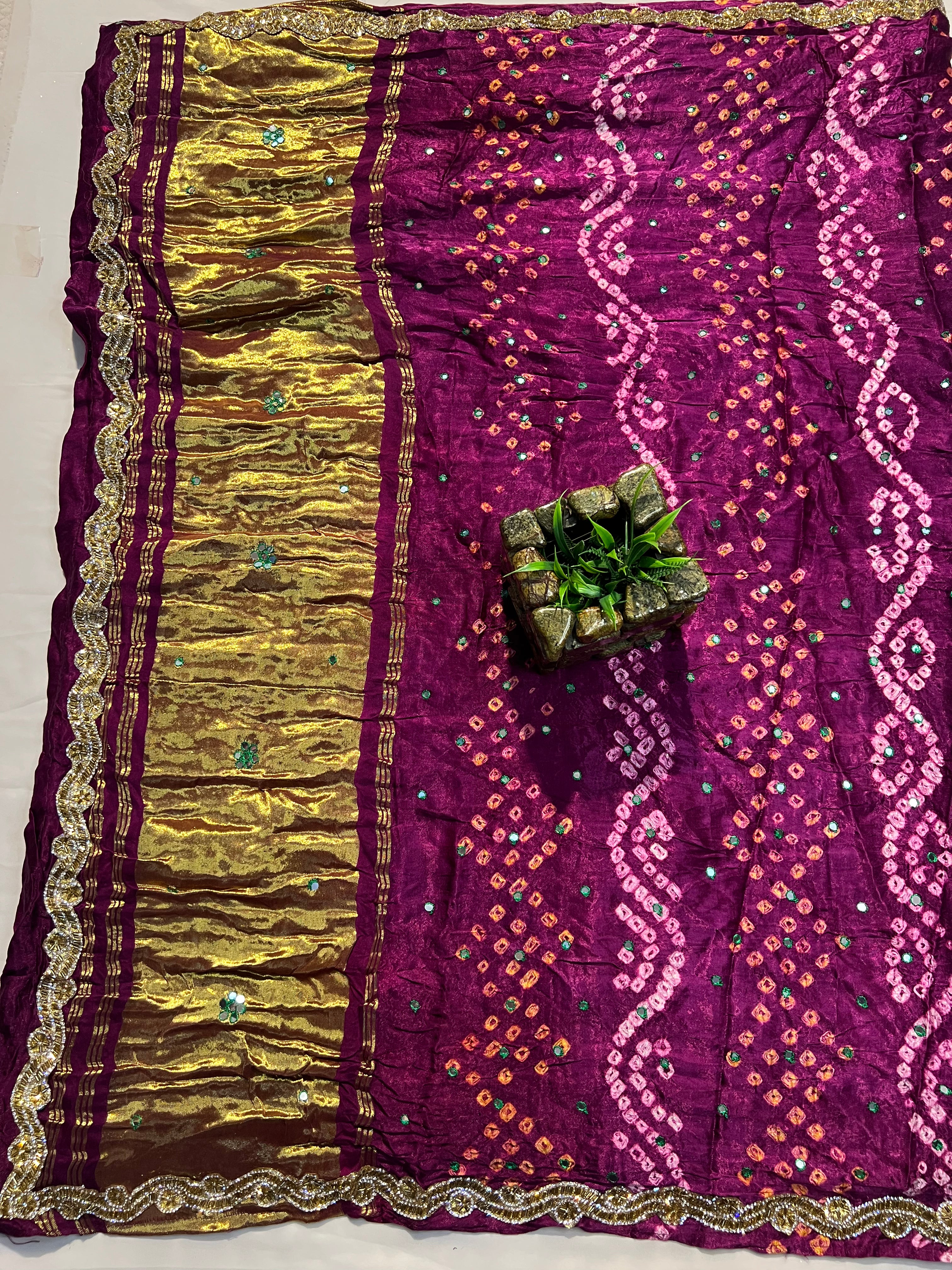 Wine Gajji Silk Saree with Tubelight Work - Ethically Made, Easy Care & Festive Elegance - Anita Jain Fashions