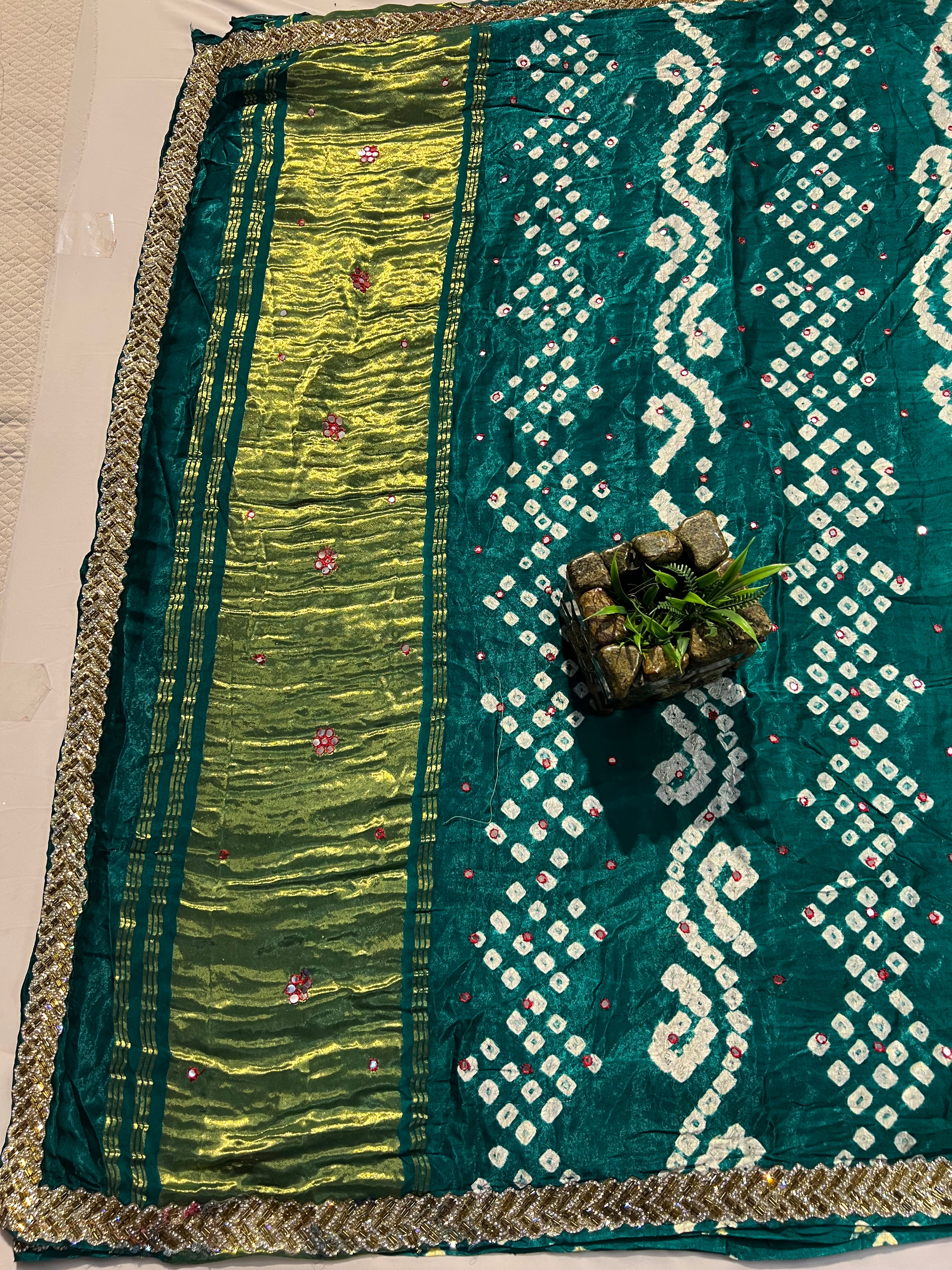 Dark Rama Green Gajji Silk Saree with Tubelight Work - Ethically Made, Easy Care & Festive Glamour - Anita Jain Fashions