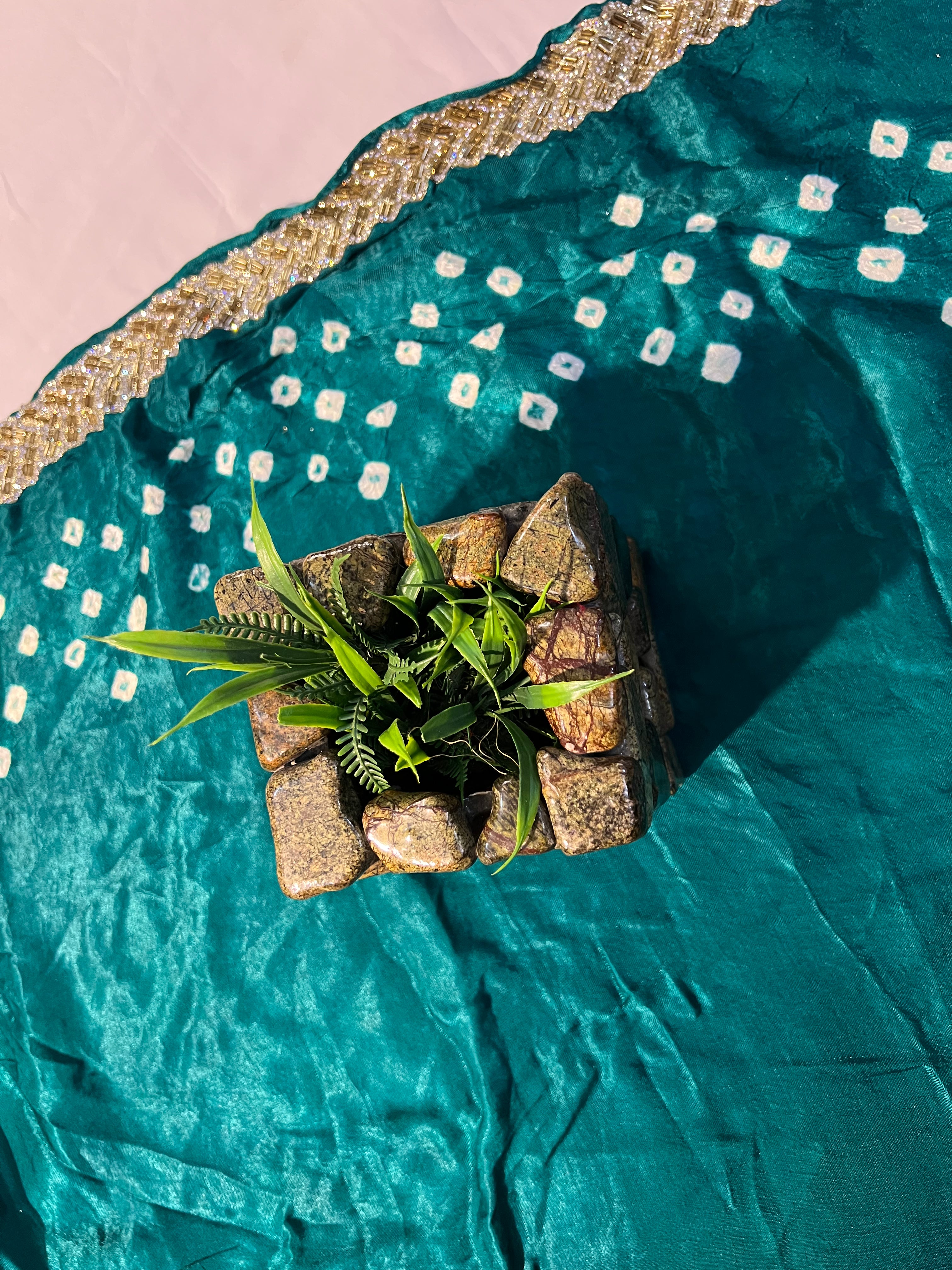 Dark Rama Green Gajji Silk Saree with Tubelight Work - Ethically Made, Easy Care & Festive Glamour - Anita Jain Fashions