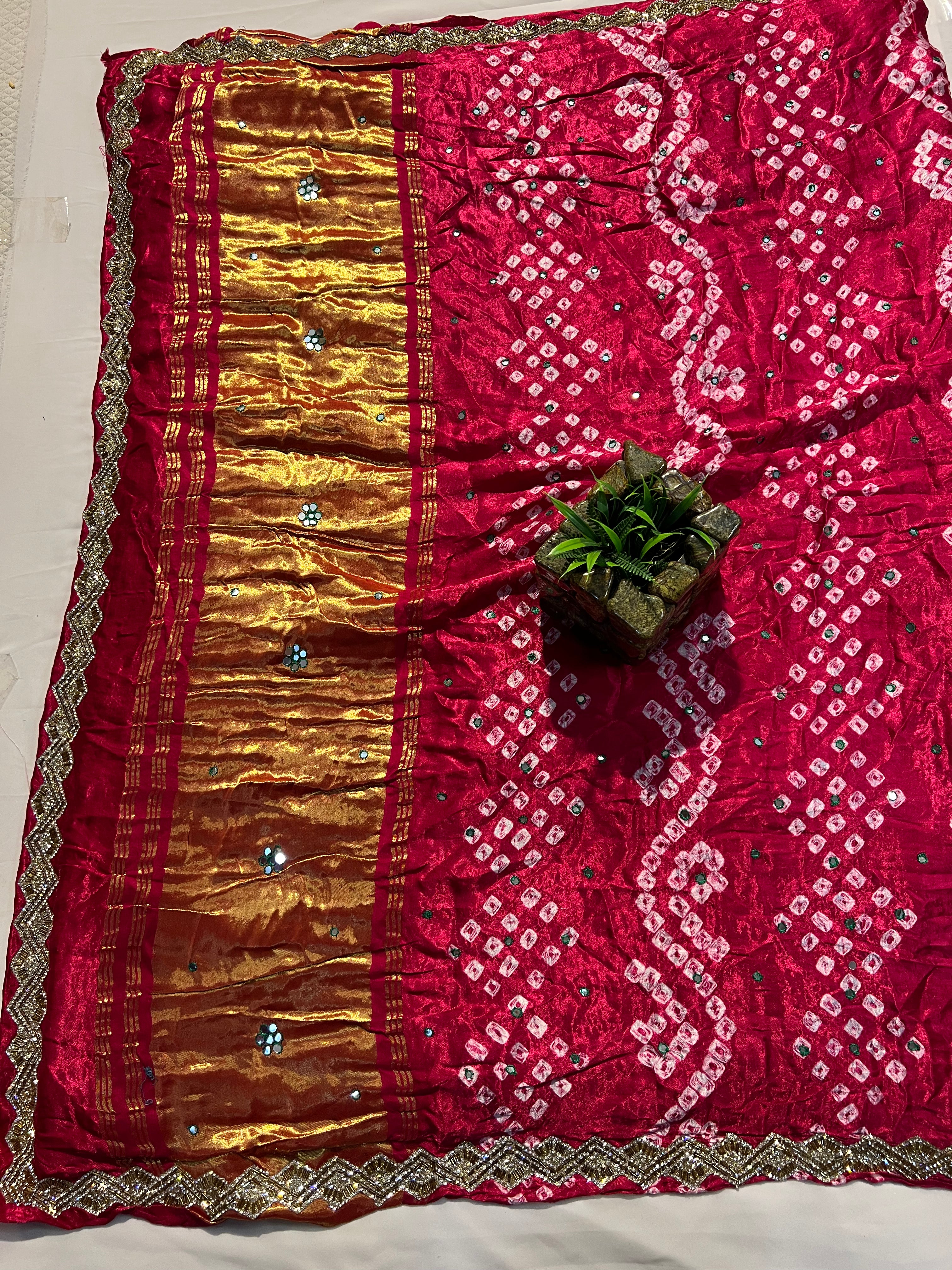 Magenta Gajji Silk Saree with Tubelight Work - Ethically Made, Easy Care & Vibrant Festive Appeal - Anita Jain Fashions