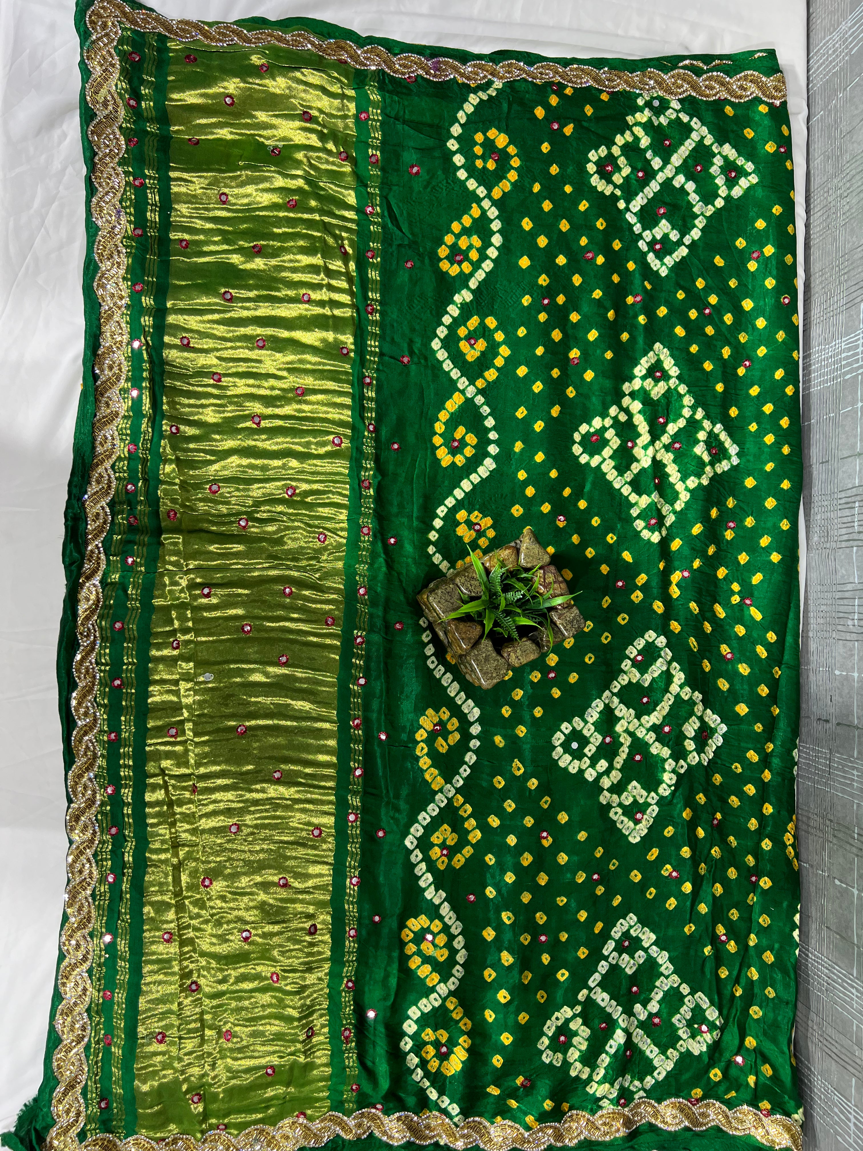 Green Gajji Silk Saree with Tubelight Work - Ethically Made, Easy Care & Festive Sparkle - Anita Jain Fashions