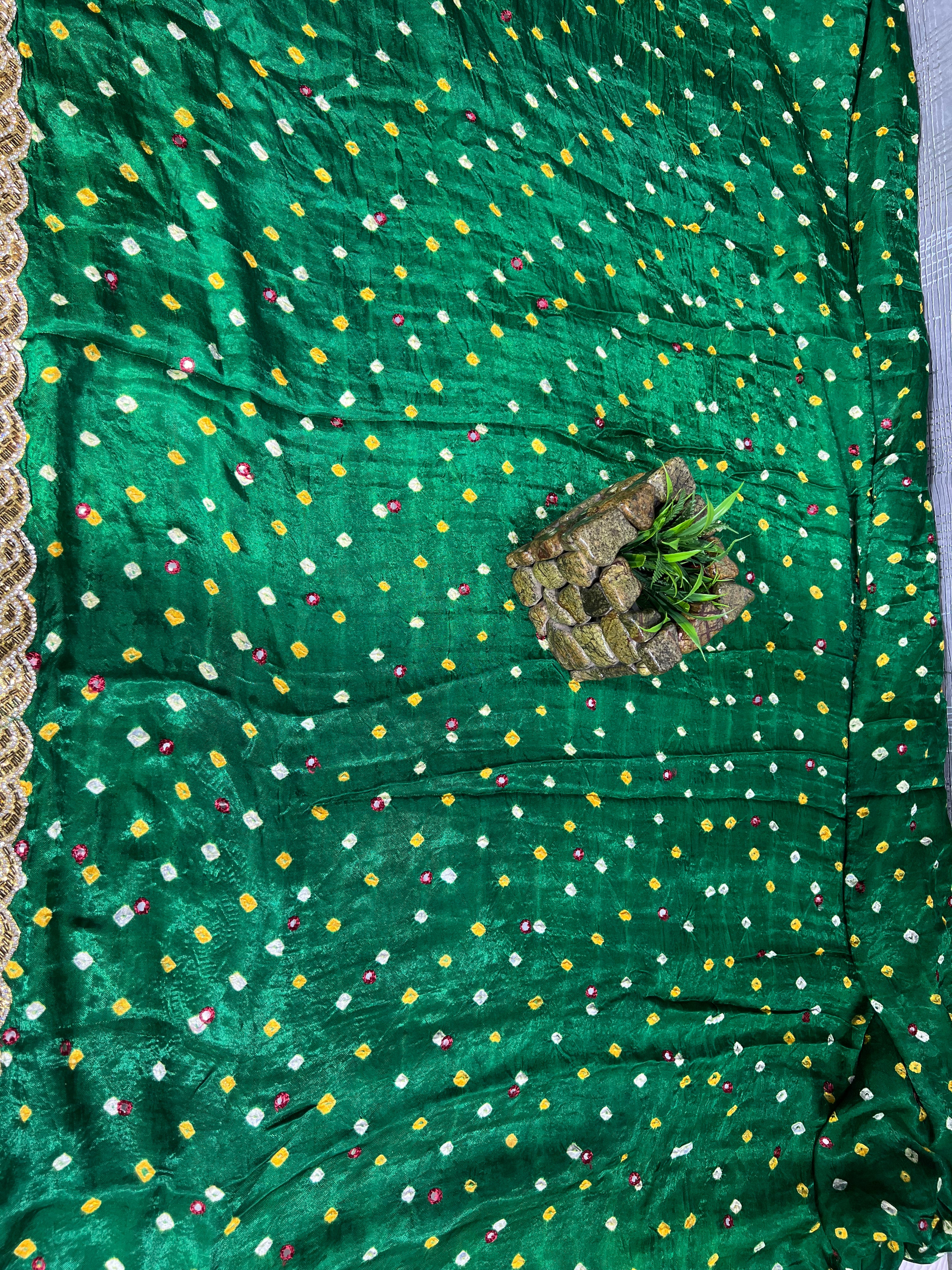 Green Gajji Silk Saree with Tubelight Work - Ethically Made, Easy Care & Festive Sparkle - Anita Jain Fashions