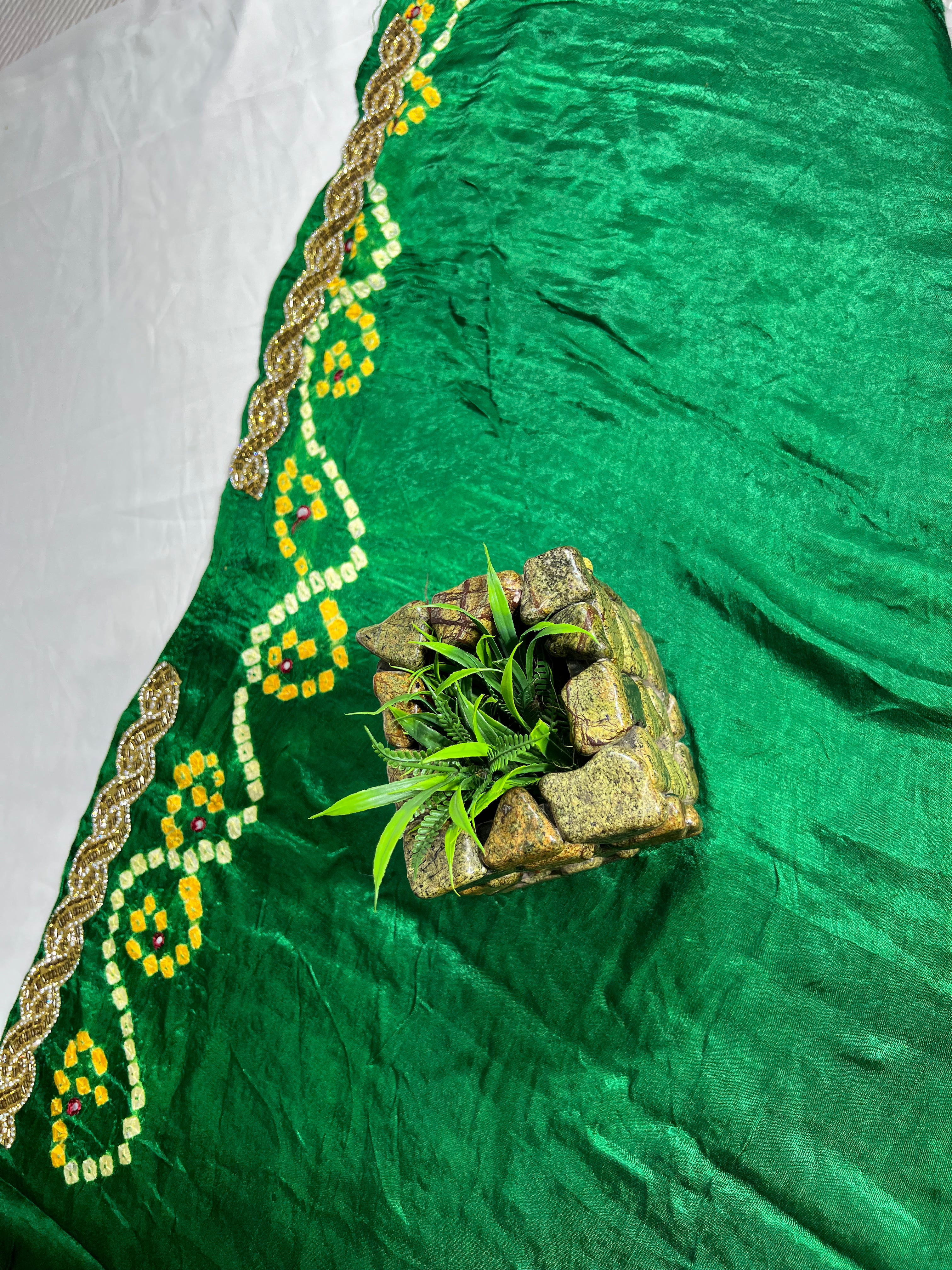 Green Gajji Silk Saree with Tubelight Work - Ethically Made, Easy Care & Festive Sparkle - Anita Jain Fashions