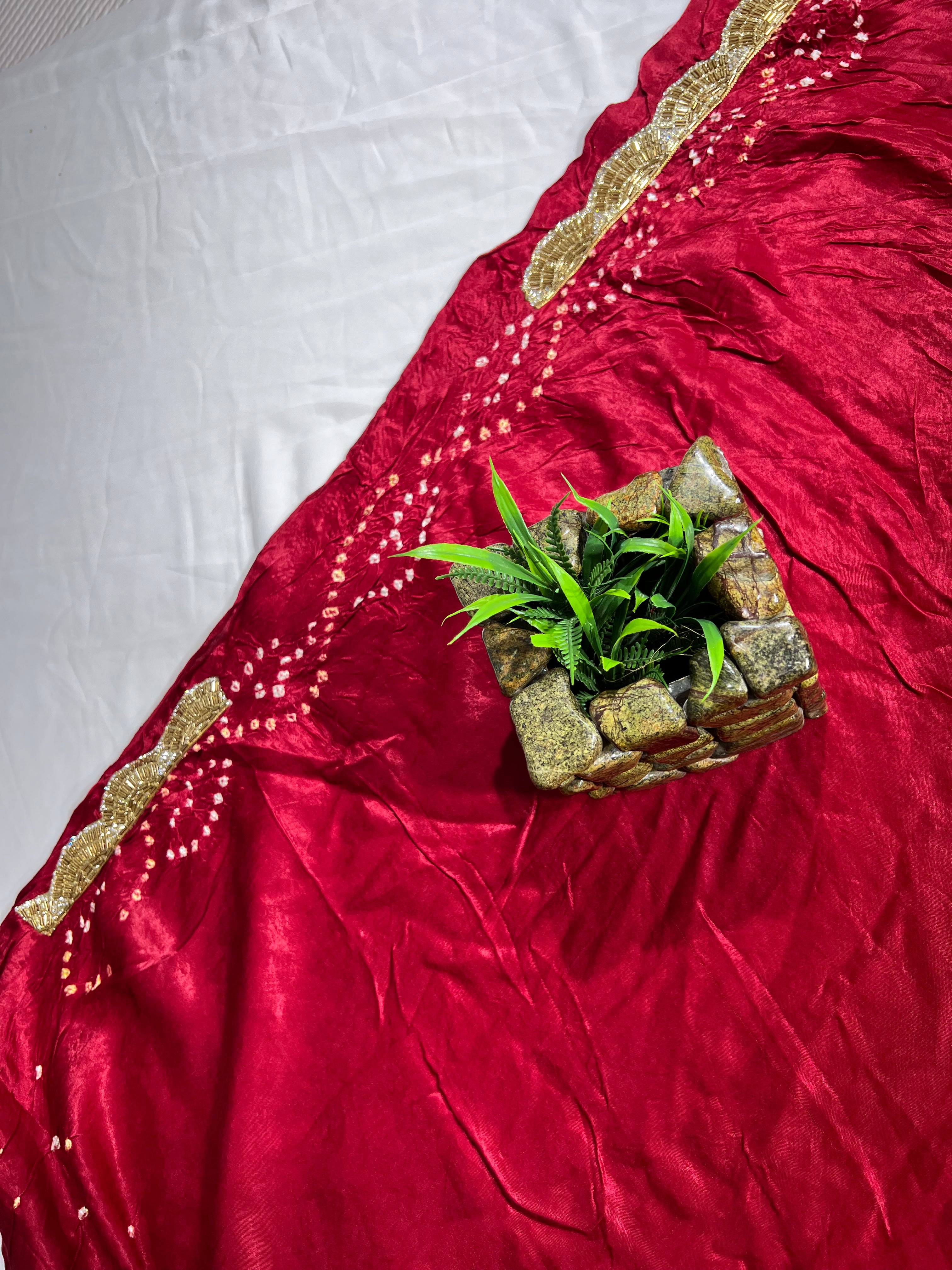 Red Gajji Silk Saree with Tubelight Work - Ethically Made, Easy Care & Festive Elegance - Anita Jain Fashions