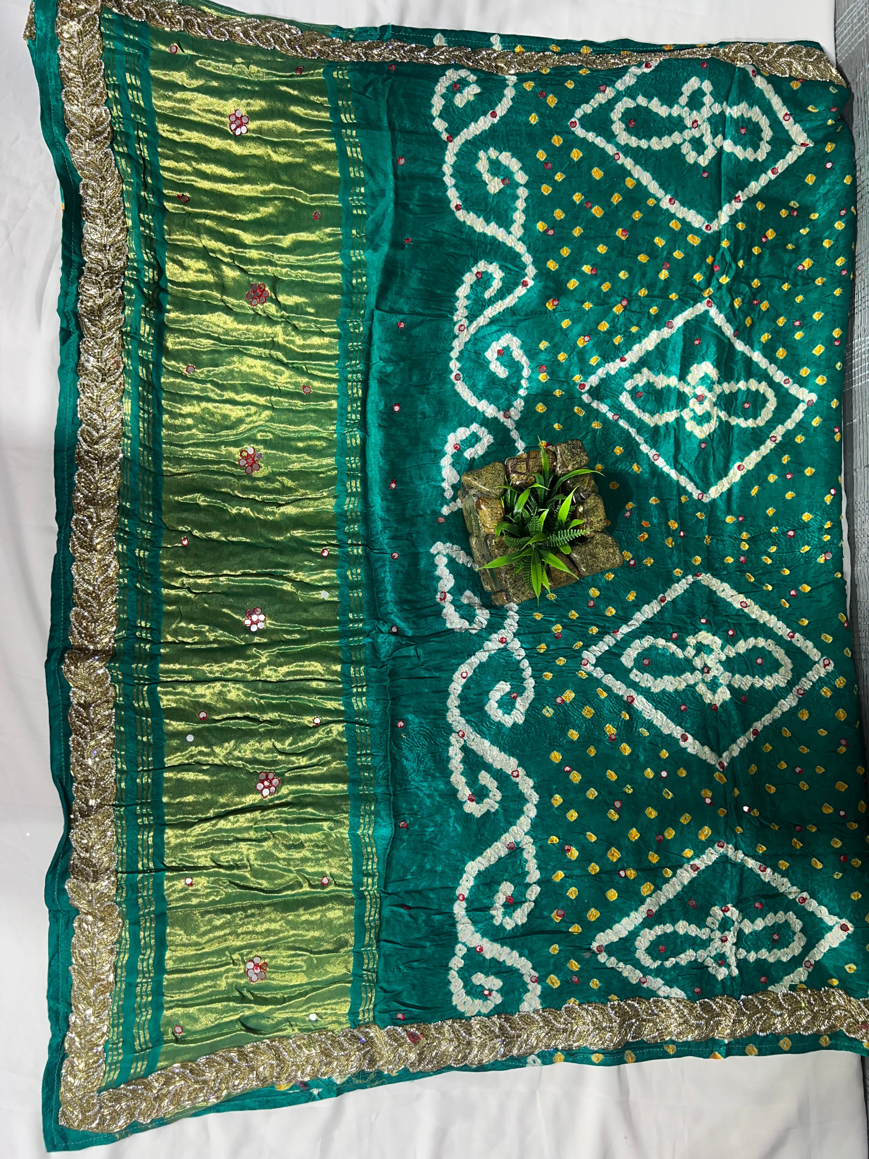 Rama Green Gajji Silk Saree with Tubelight Work - Ethically Made, Easy Care & Festive Glamour - Anita Jain Fashions