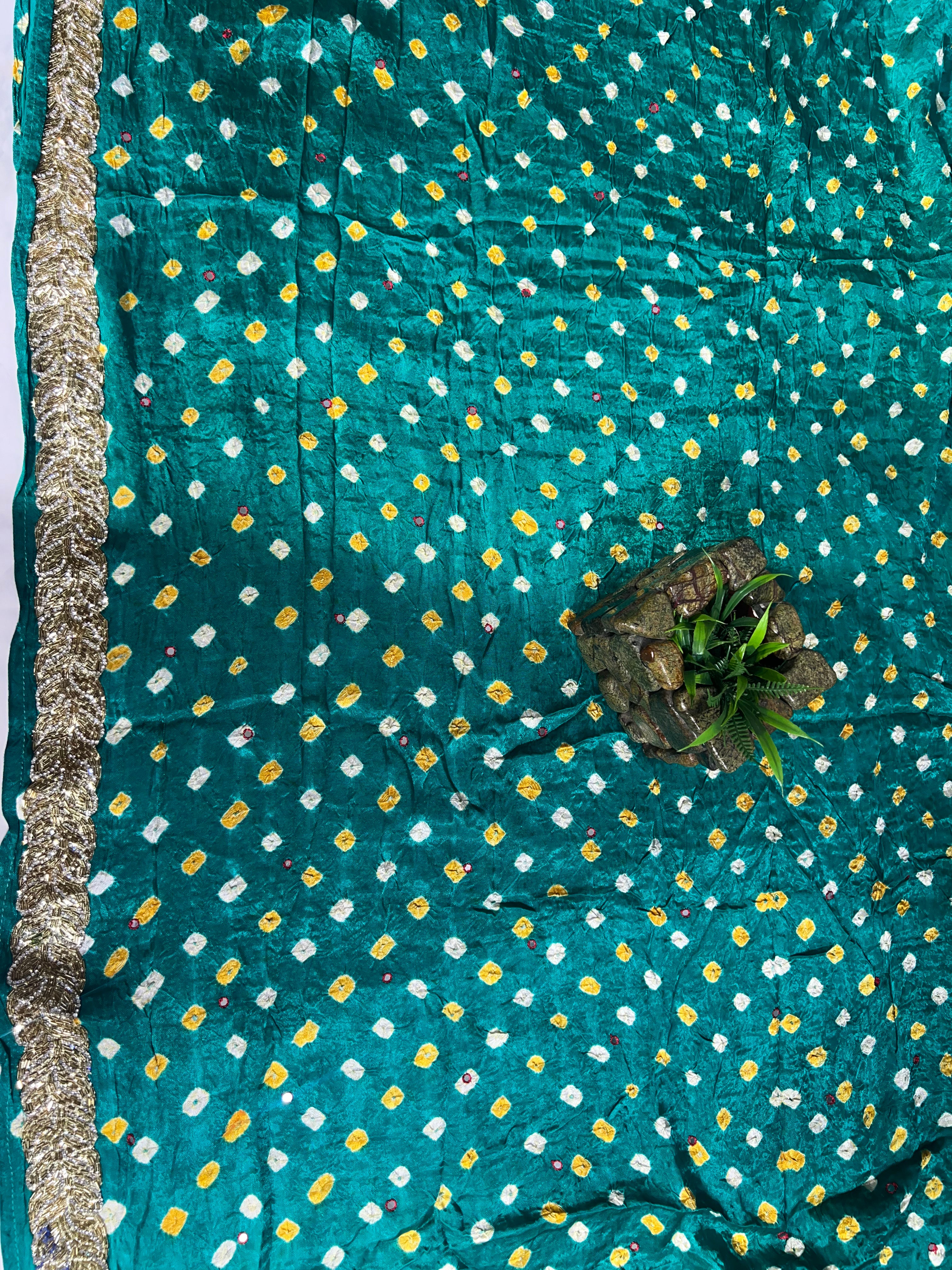 Rama Green Gajji Silk Saree with Tubelight Work - Ethically Made, Easy Care & Festive Glamour - Anita Jain Fashions