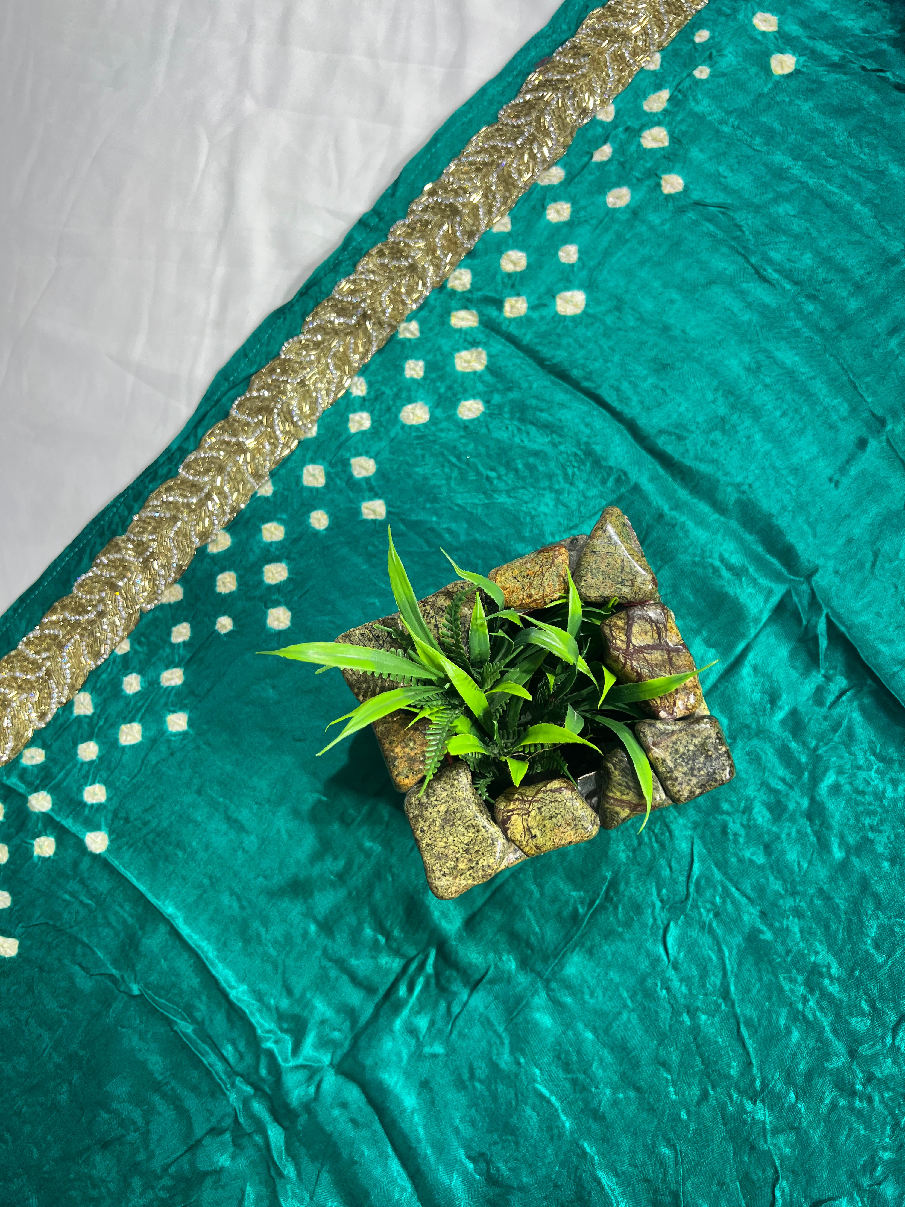 Rama Green Gajji Silk Saree with Tubelight Work - Ethically Made, Easy Care & Festive Glamour - Anita Jain Fashions