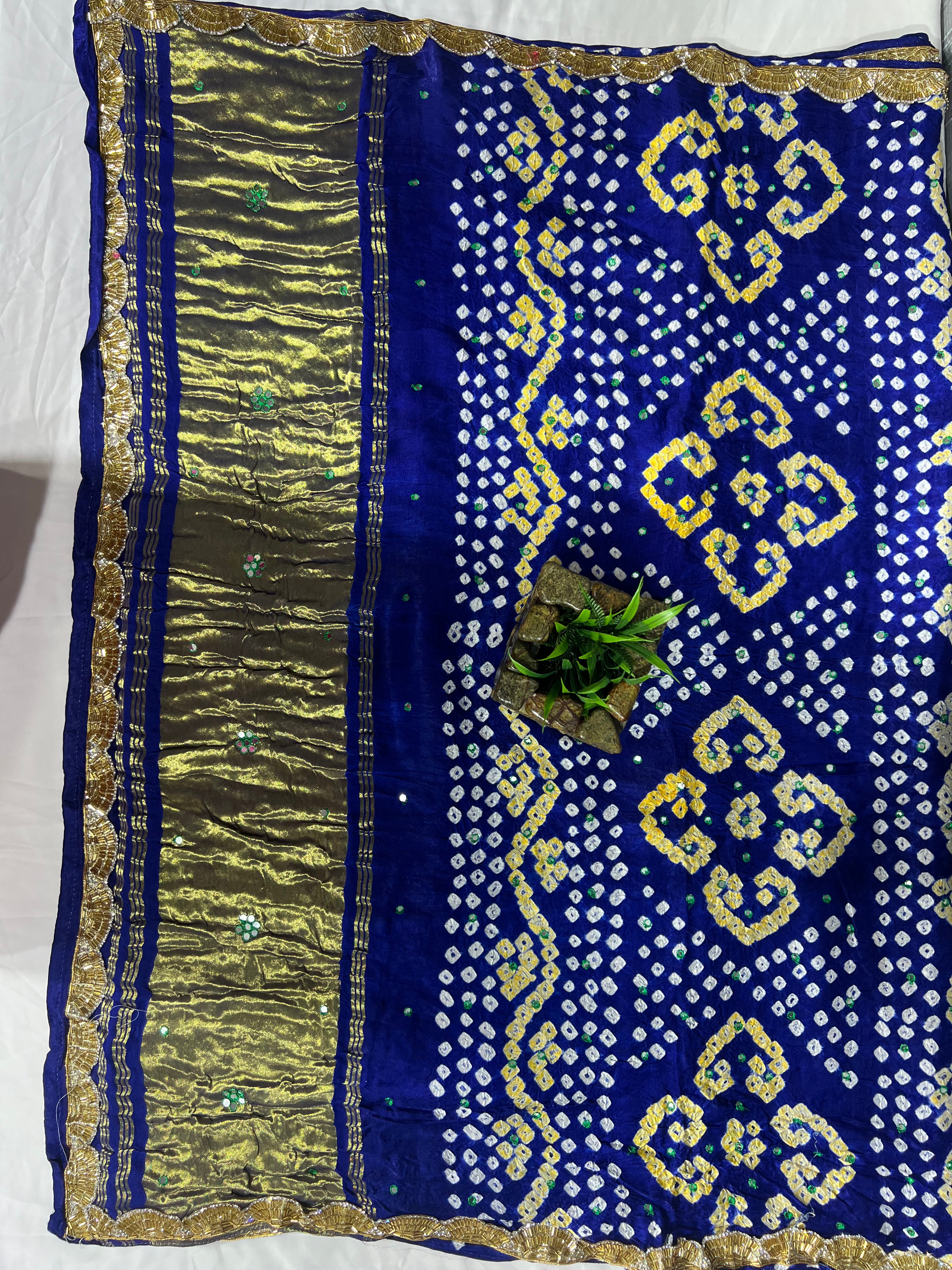 Blue Gajji Silk Saree with Tubelight Work - Ethically Made, Easy Care & Sparkling Festive Style - Anita Jain Fashions