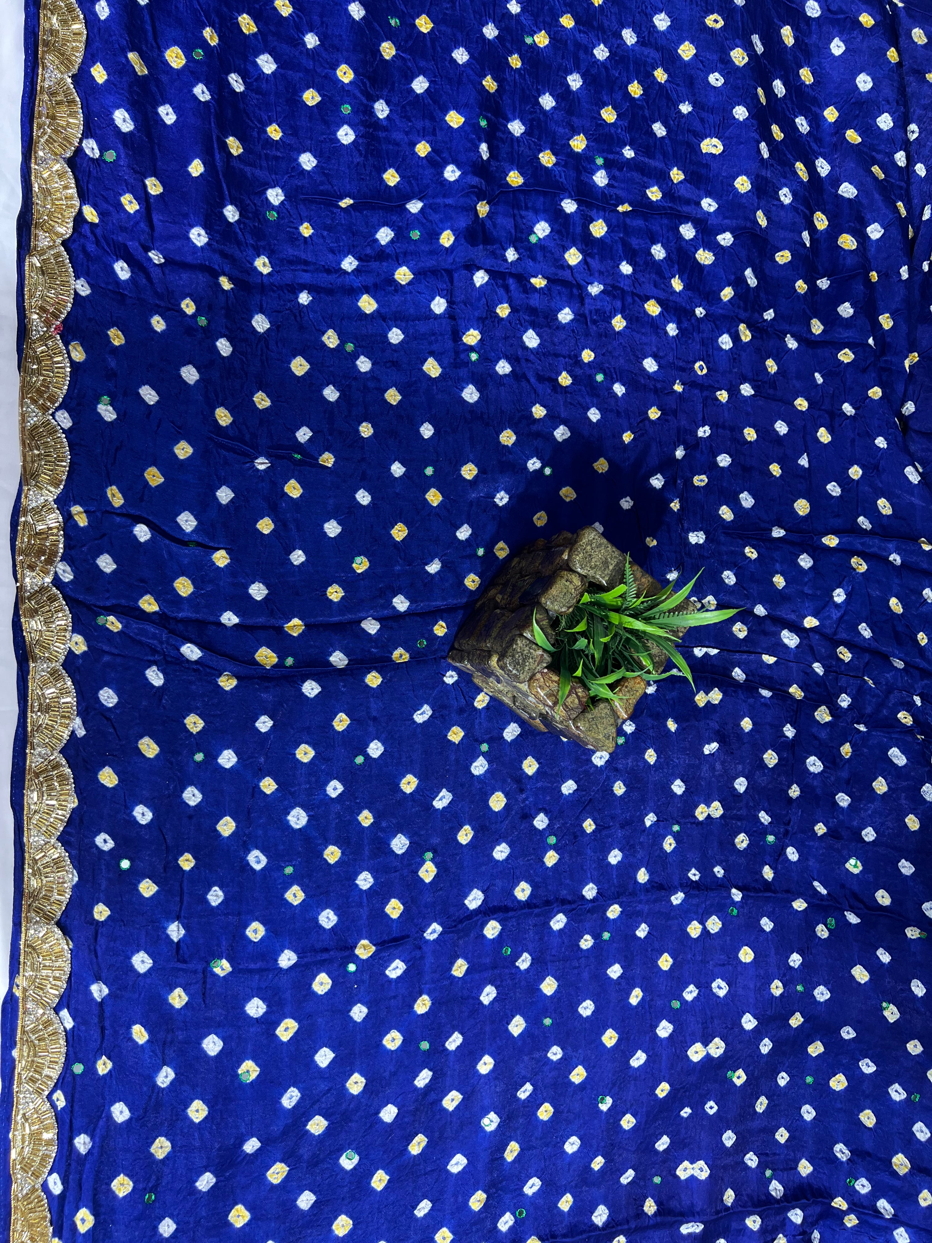 Blue Gajji Silk Saree with Tubelight Work - Ethically Made, Easy Care & Sparkling Festive Style - Anita Jain Fashions