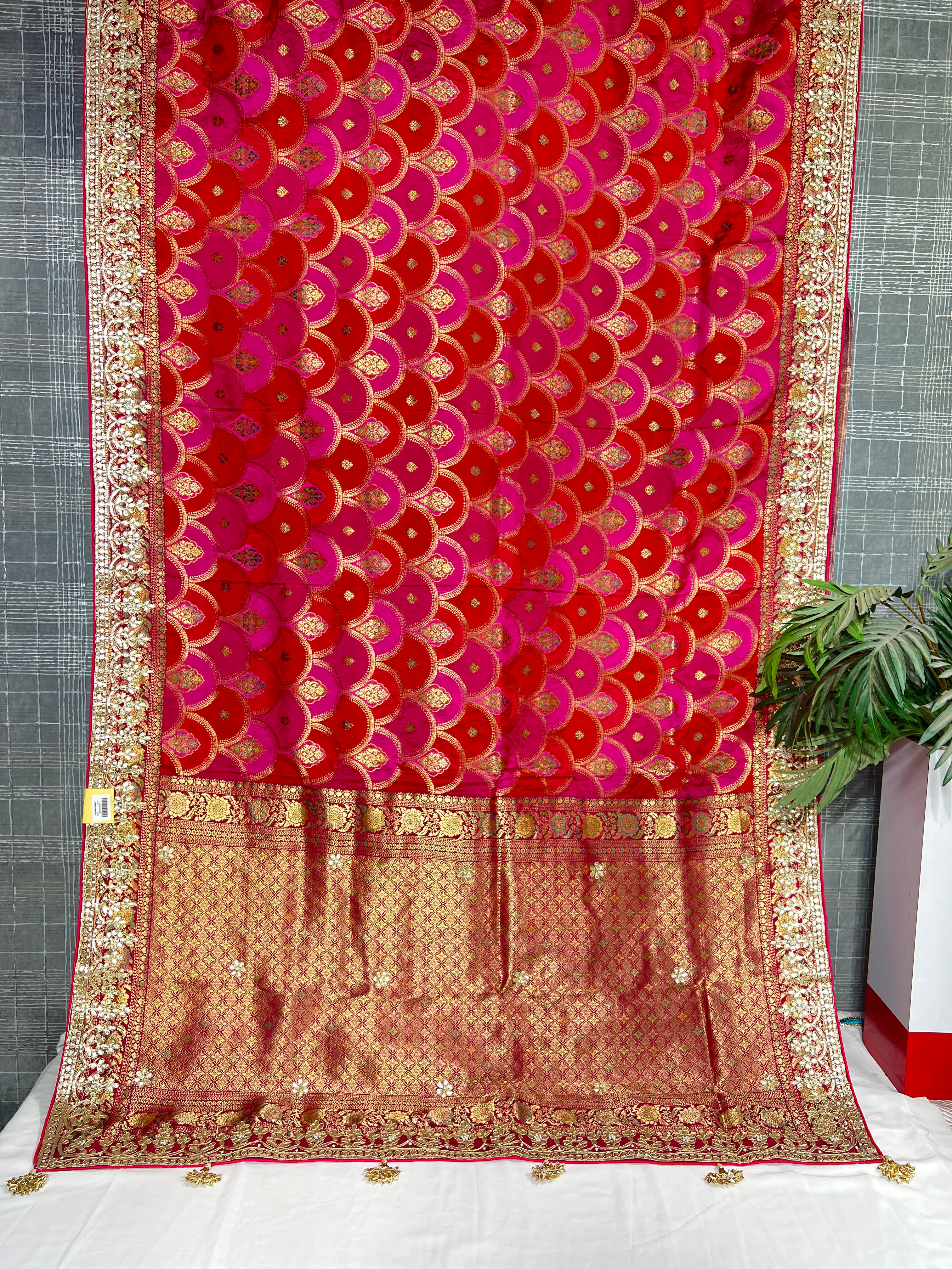 Red Pink Rangkart Gajji Silk Saree with Gota Patti Work - Ethically Made, Easy Care & Traditional Elegance - Anita Jain Fashions