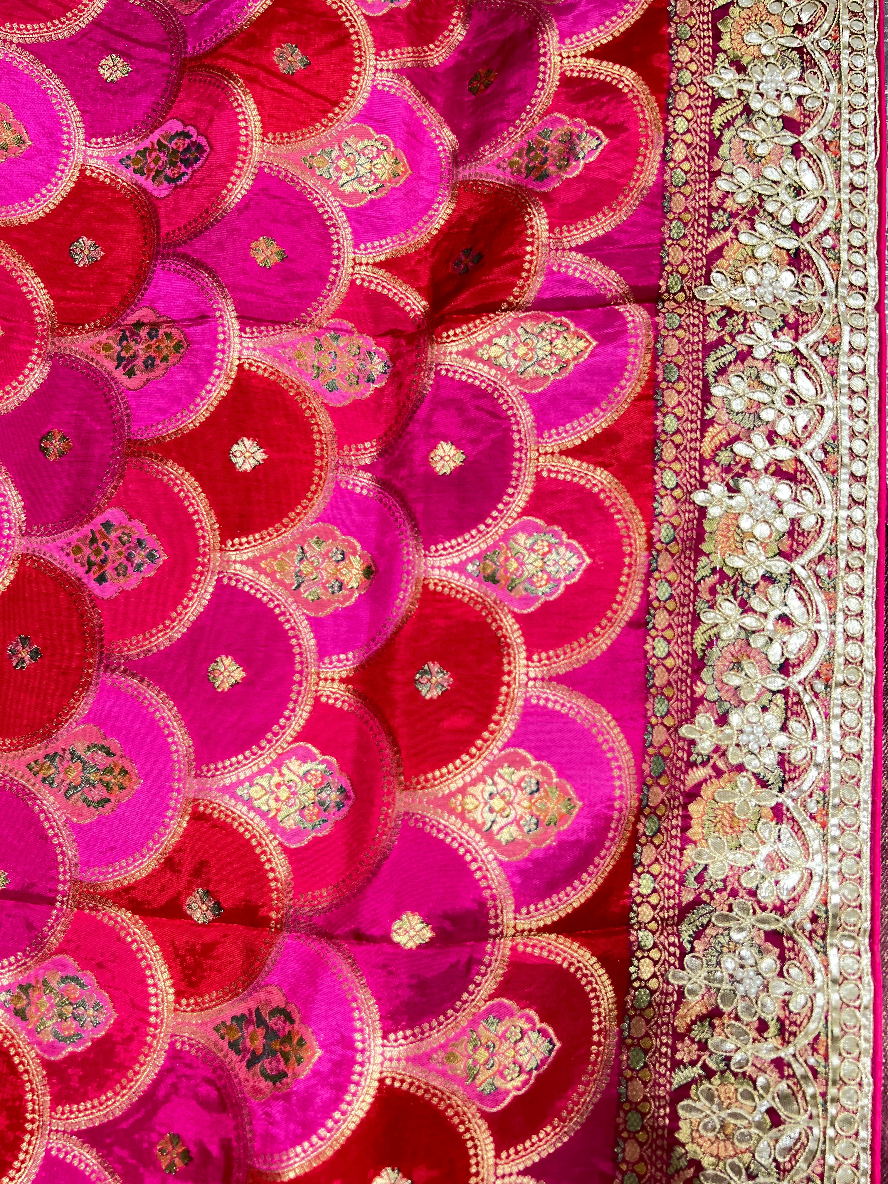 Red Pink Rangkart Gajji Silk Saree with Gota Patti Work - Ethically Made, Easy Care & Traditional Elegance - Anita Jain Fashions