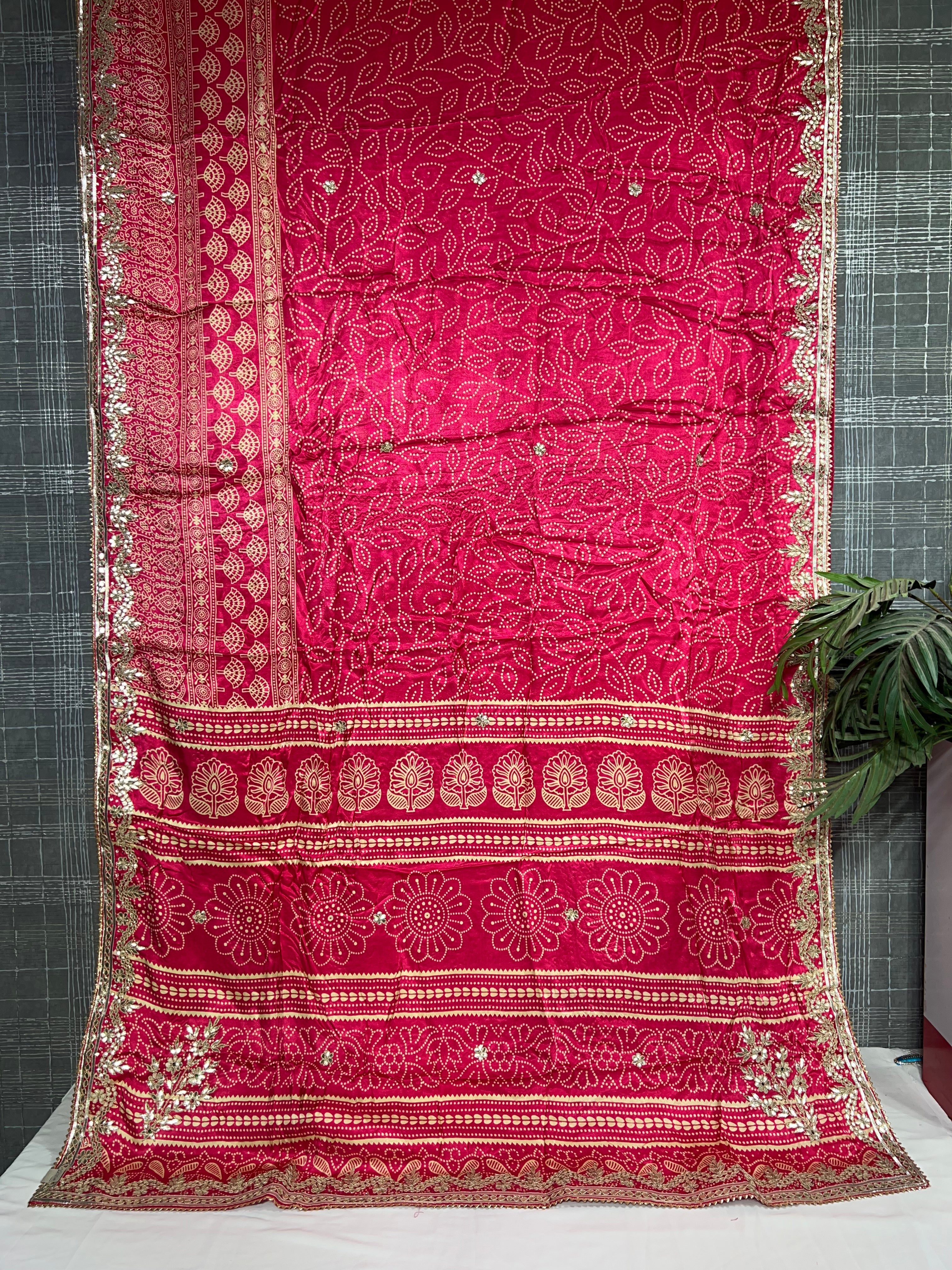 Embroidery Peacock Booty Pink Modal Gajji Silk Saree with Gota Patti Work - Ethically Made, Easy Care & Festive Elegance - Anita Jain Fashions