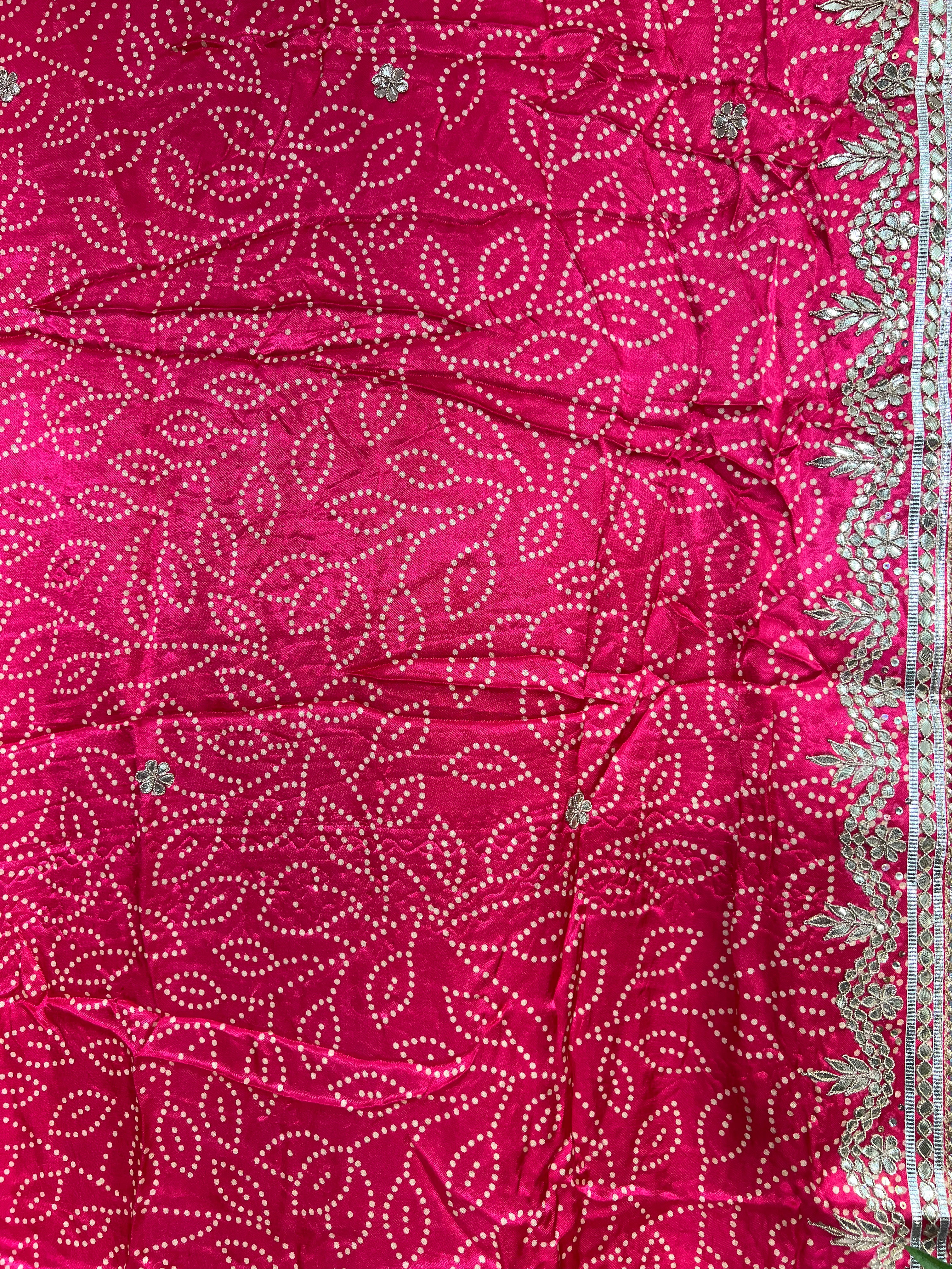 Long Booty Pink Modal Gajji Silk Saree with Gota Patti Work - Ethically Made, Easy Care & Festive Luxury - Anita Jain Fashions