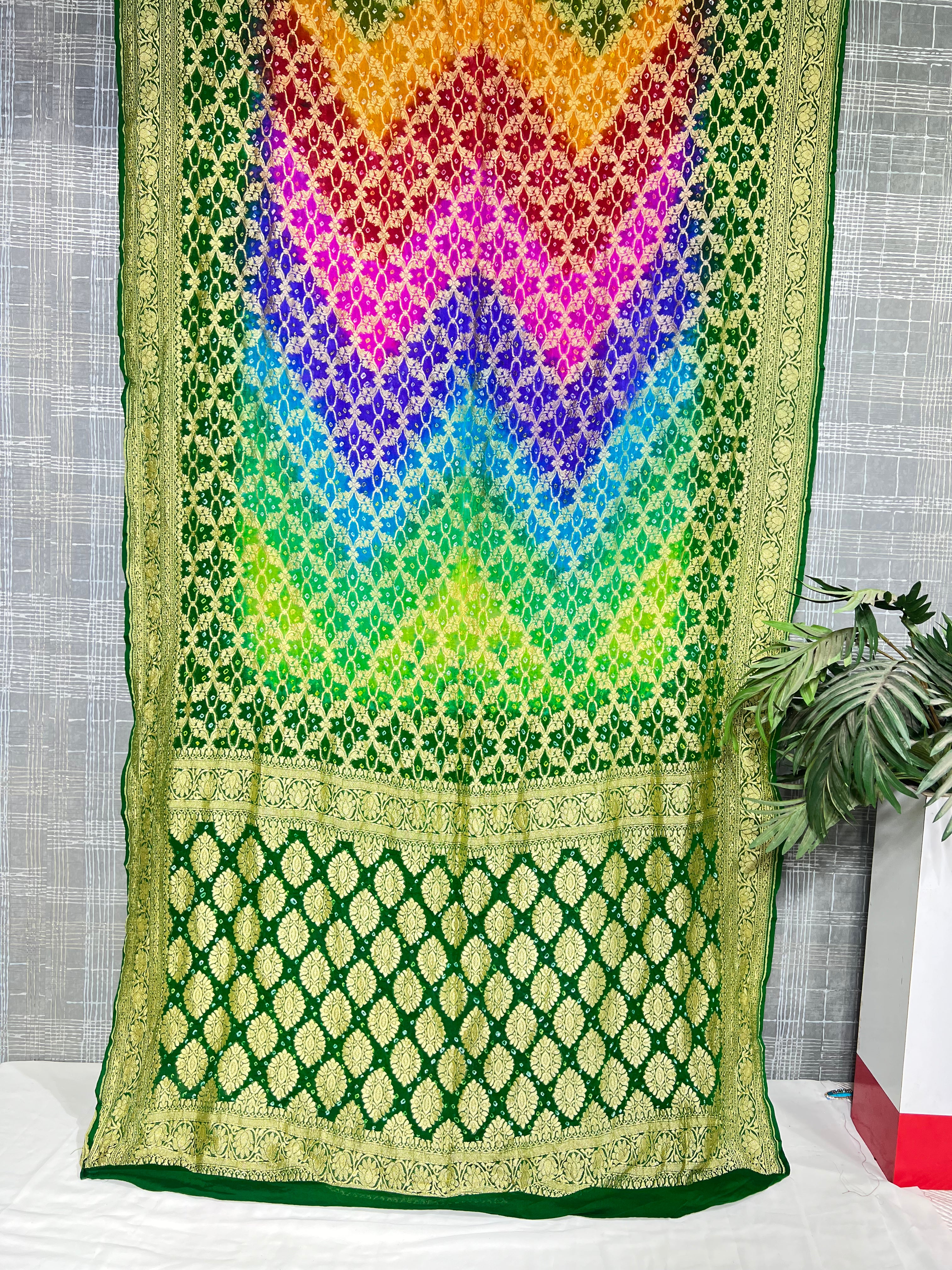 Green Small Booty Pure Khaddi Georgette Saree - Ethically Made, Timeless Elegance - Anita Jain Fashions