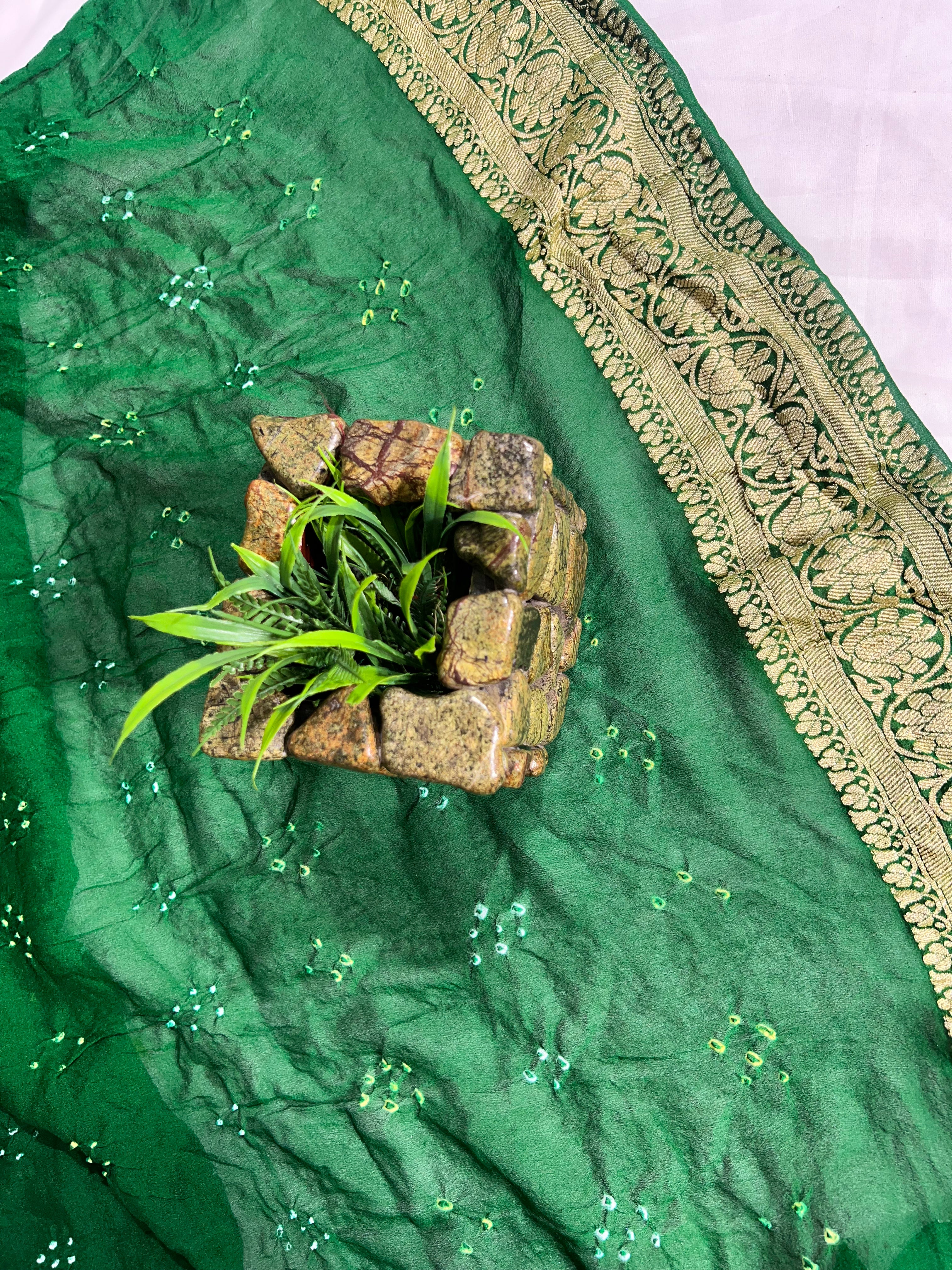 Green Small Booty Pure Khaddi Georgette Saree - Ethically Made, Timeless Elegance - Anita Jain Fashions