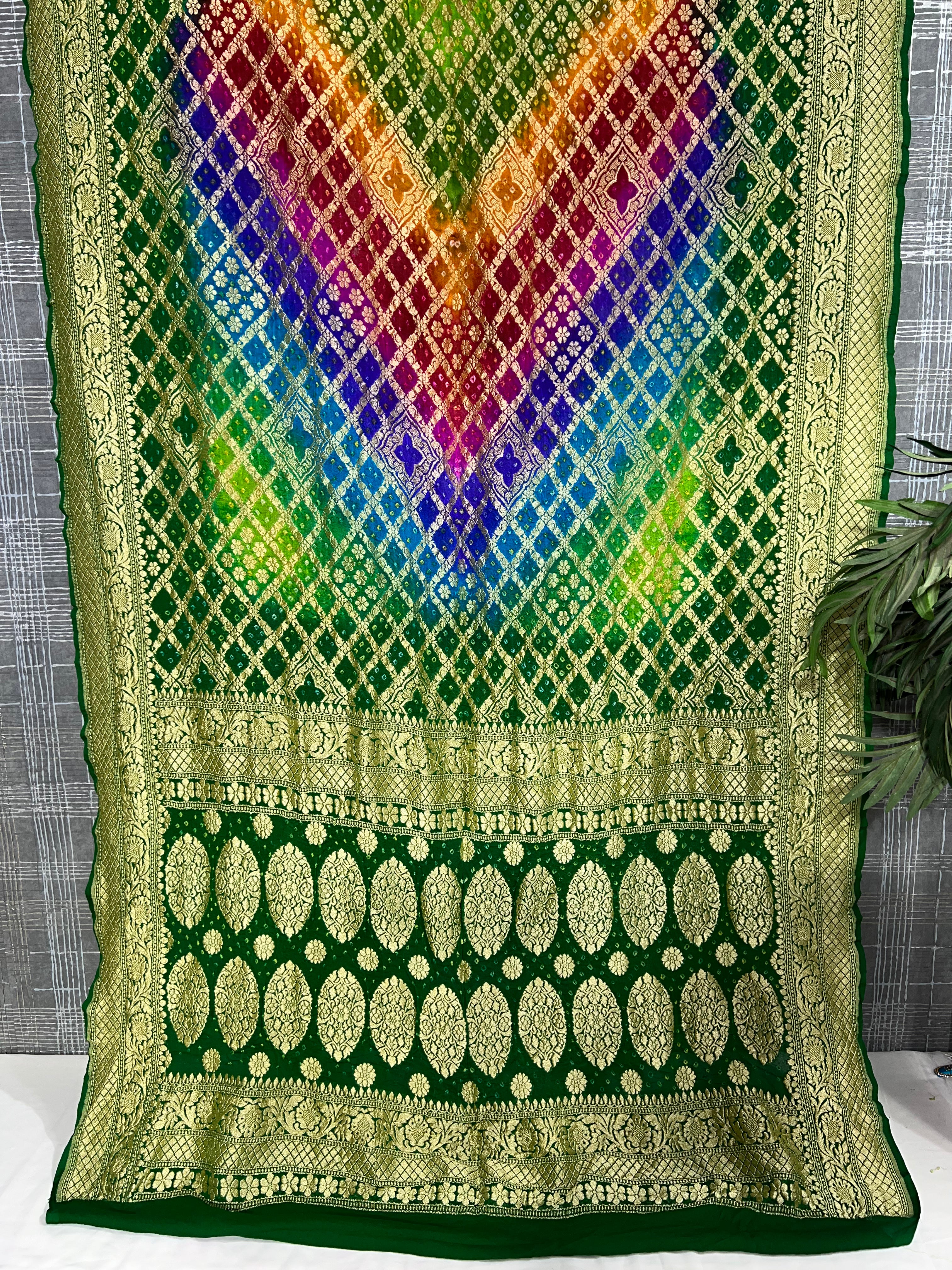 Green Long Booty Pure Khaddi Georgette Saree - Ethically Made, Elegant Craftsmanship - Anita Jain Fashions