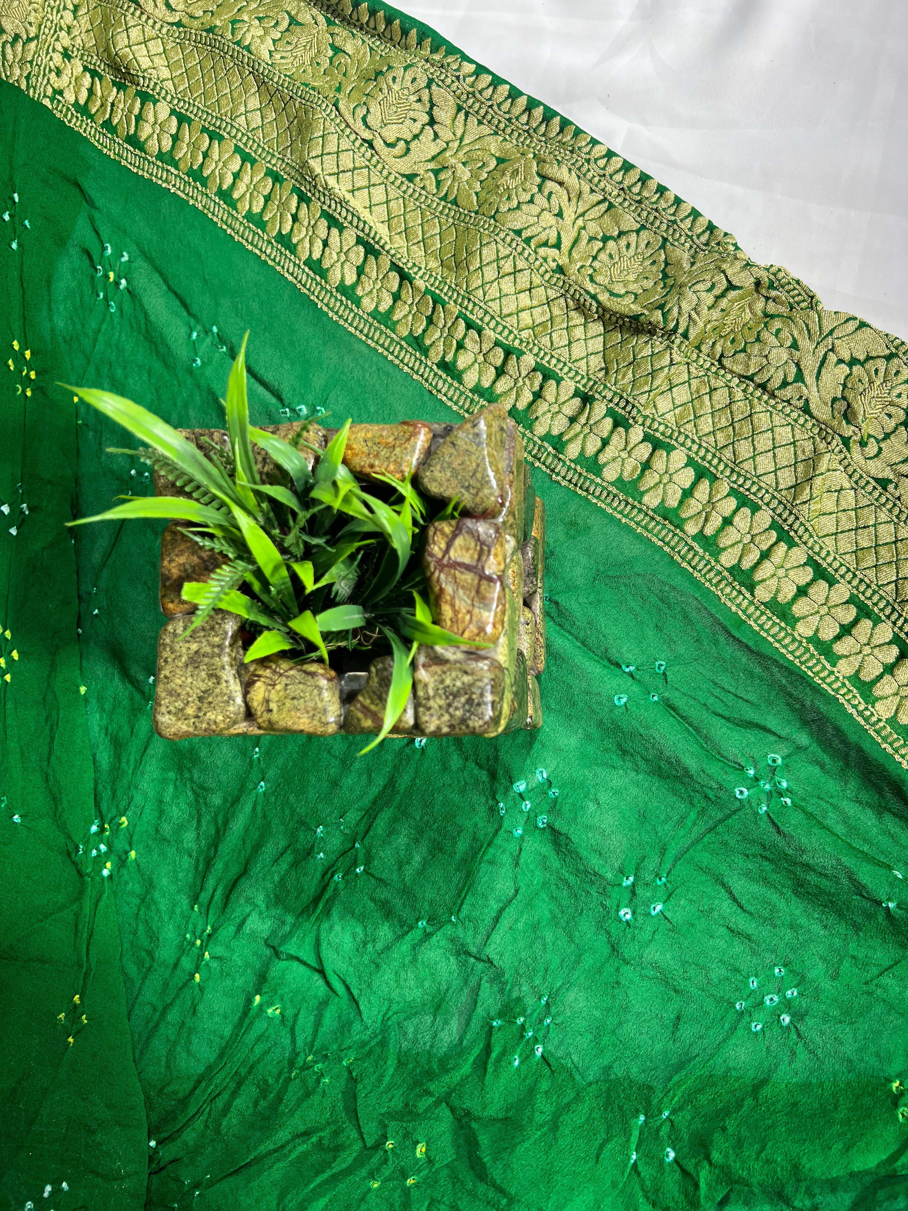 Green Long Booty Pure Khaddi Georgette Saree - Ethically Made, Elegant Craftsmanship - Anita Jain Fashions