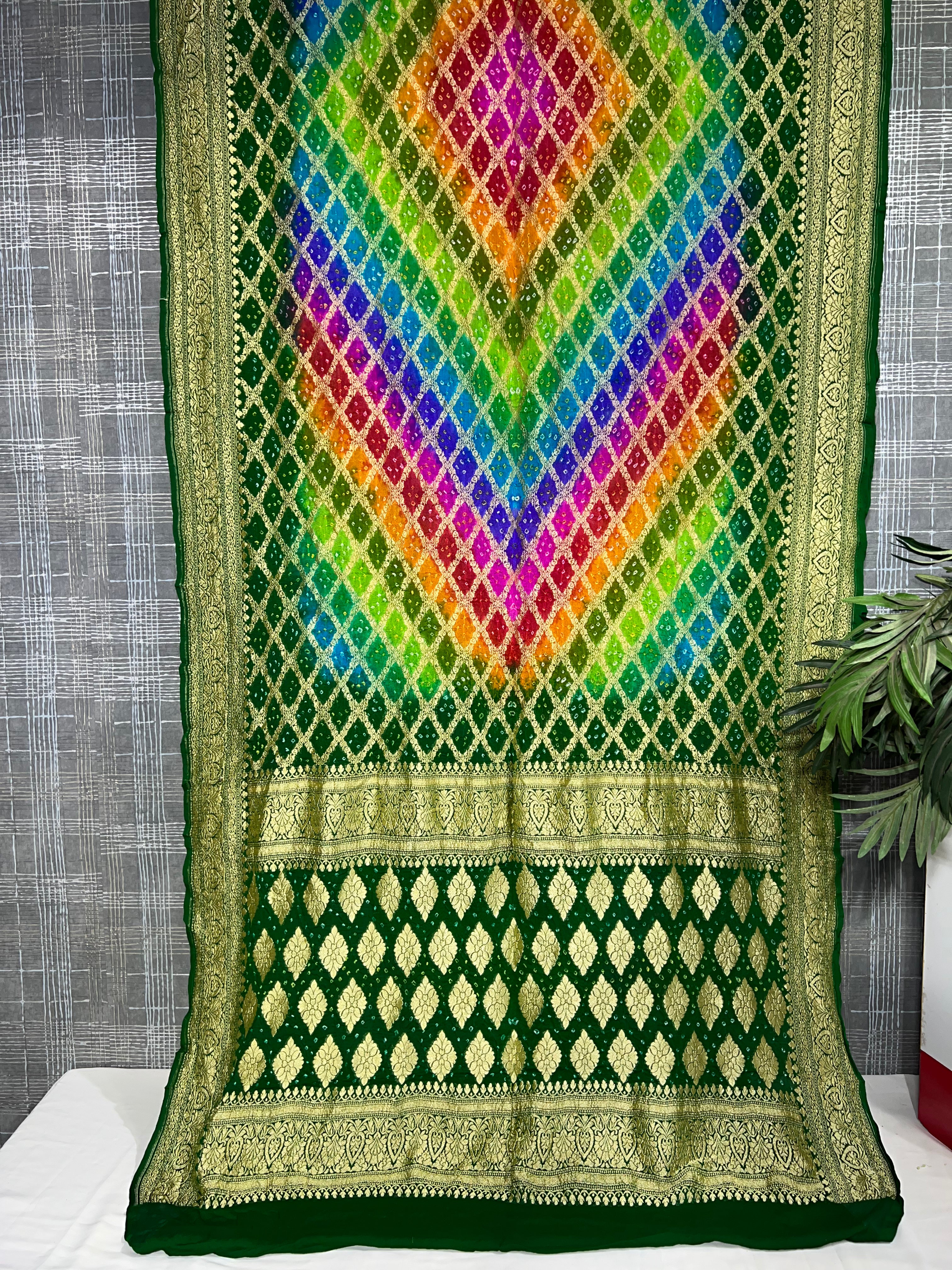 Green Square Booty Pure Khaddi Georgette Saree - Ethically Made, Classic Elegance - Anita Jain Fashions