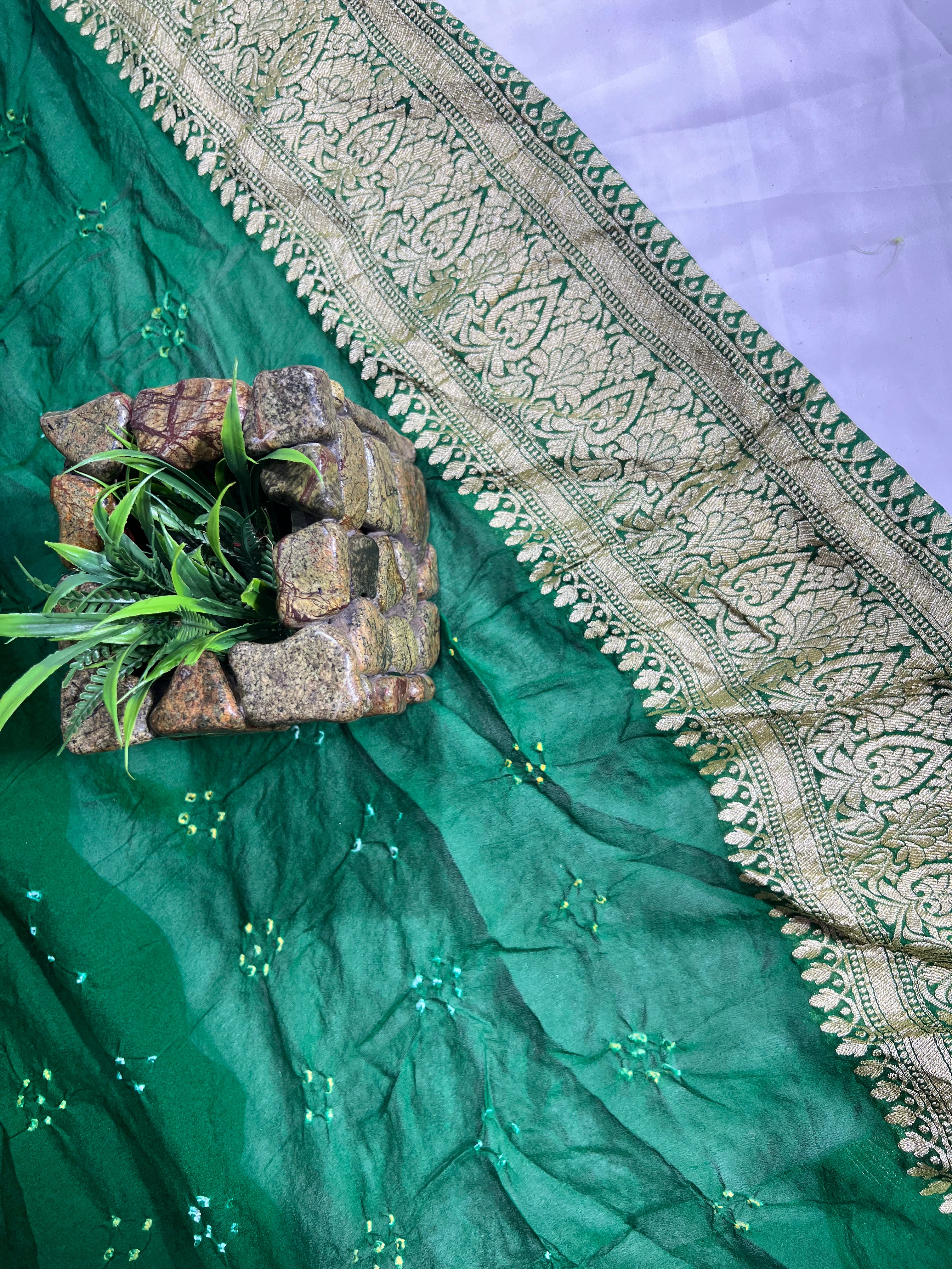 Green Square Booty Pure Khaddi Georgette Saree - Ethically Made, Classic Elegance - Anita Jain Fashions