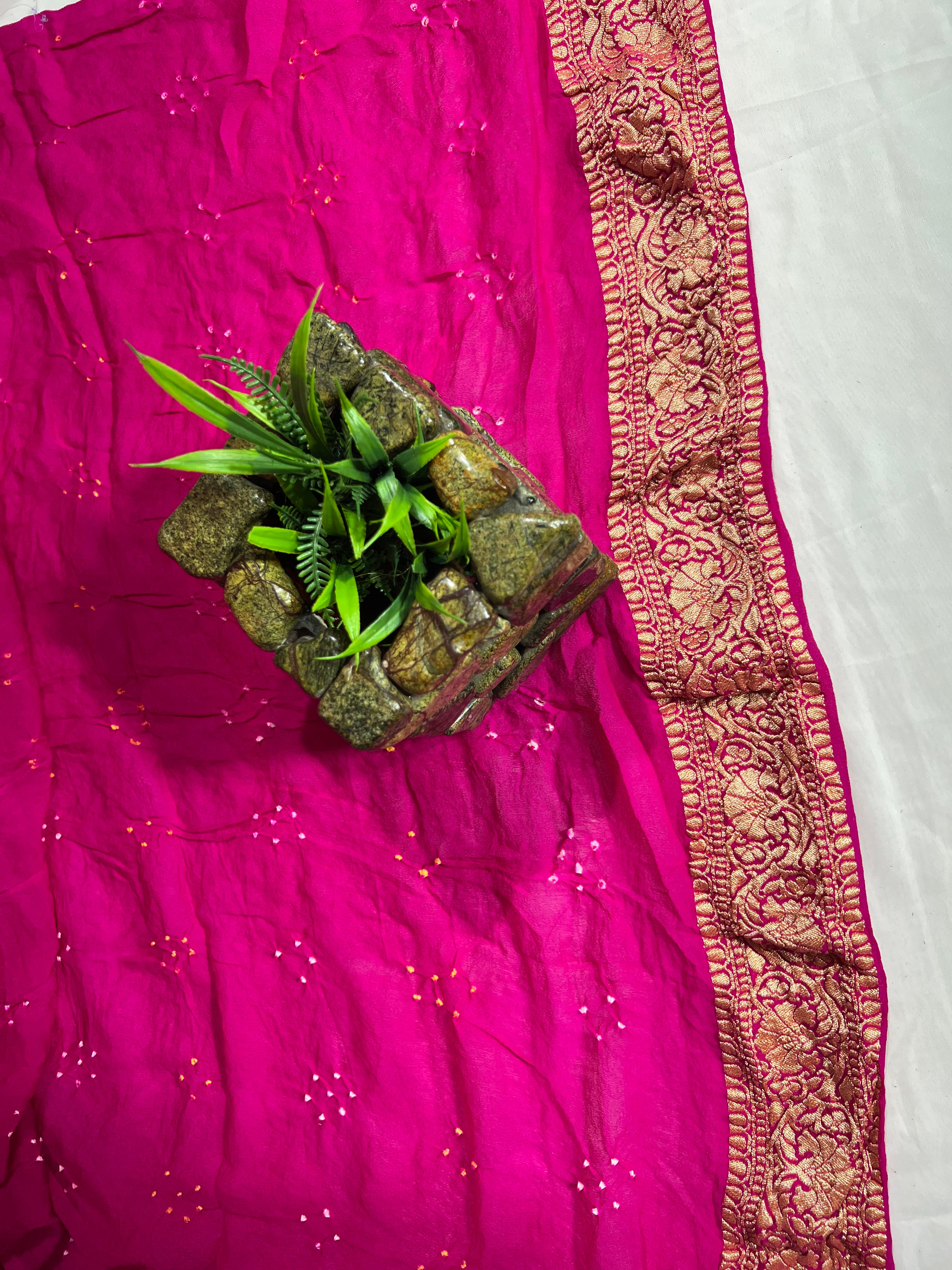 Pink Checks Style Pure Khaddi Georgette Saree - Ethically Made, Timeless Checks - Anita Jain Fashions