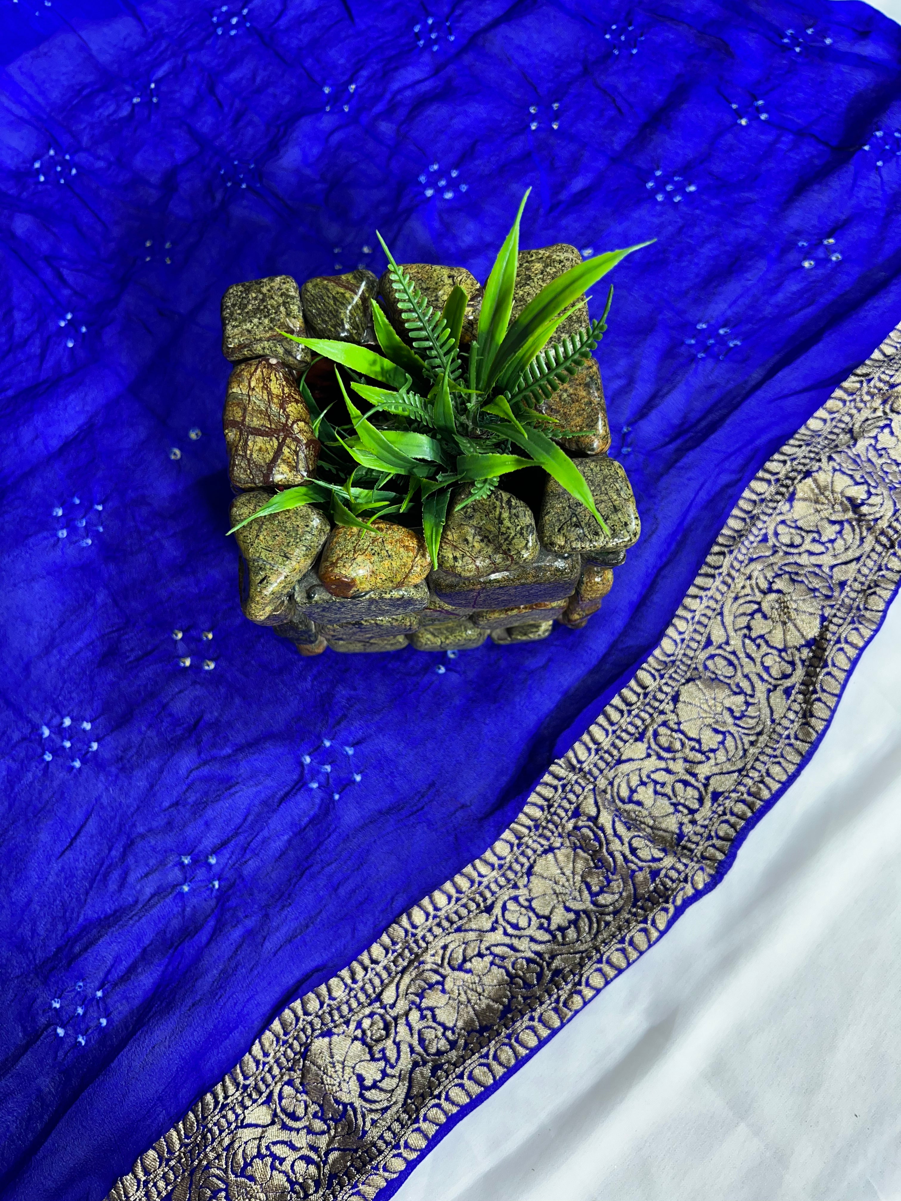 Blue Checks Style Pure Khaddi Georgette Saree - Ethically Made, Contemporary Elegance - Anita Jain Fashions