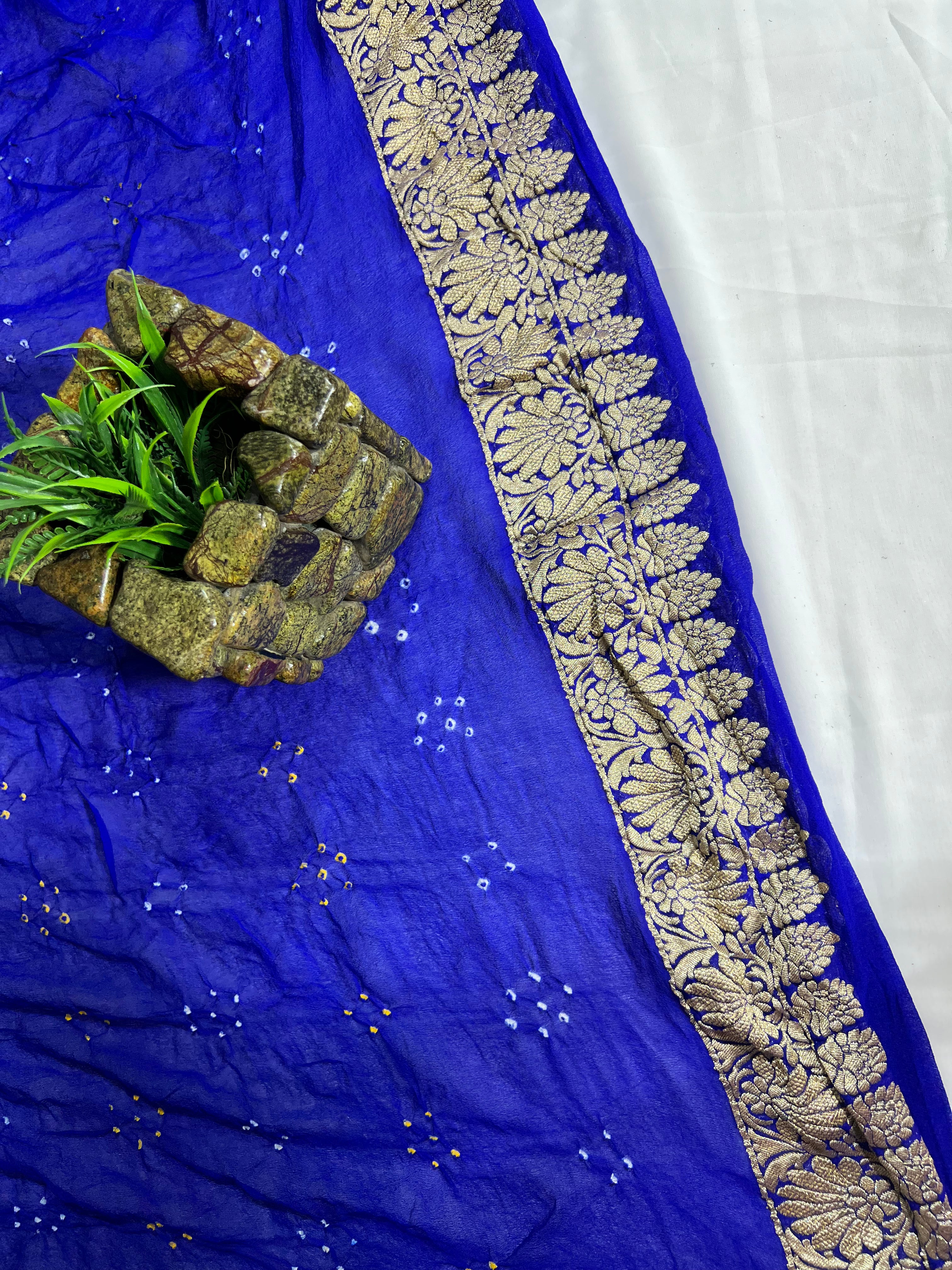 Blue Long Booty Pure Khaddi Georgette Saree - Ethically Made, Timeless Grace - Anita Jain Fashions