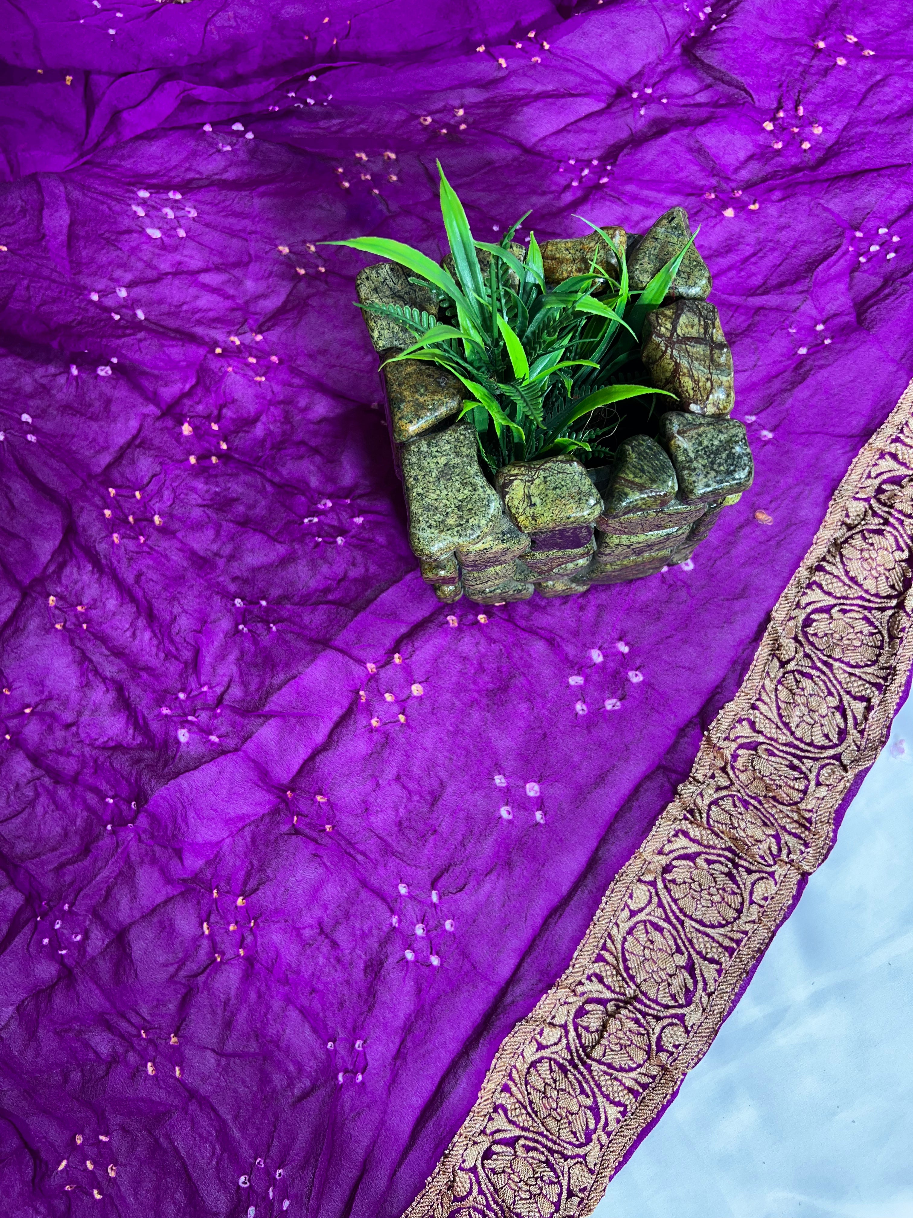 Purple Long Booty Pure Khaddi Georgette Saree - Ethically Made, Regal Elegance - Anita Jain Fashions