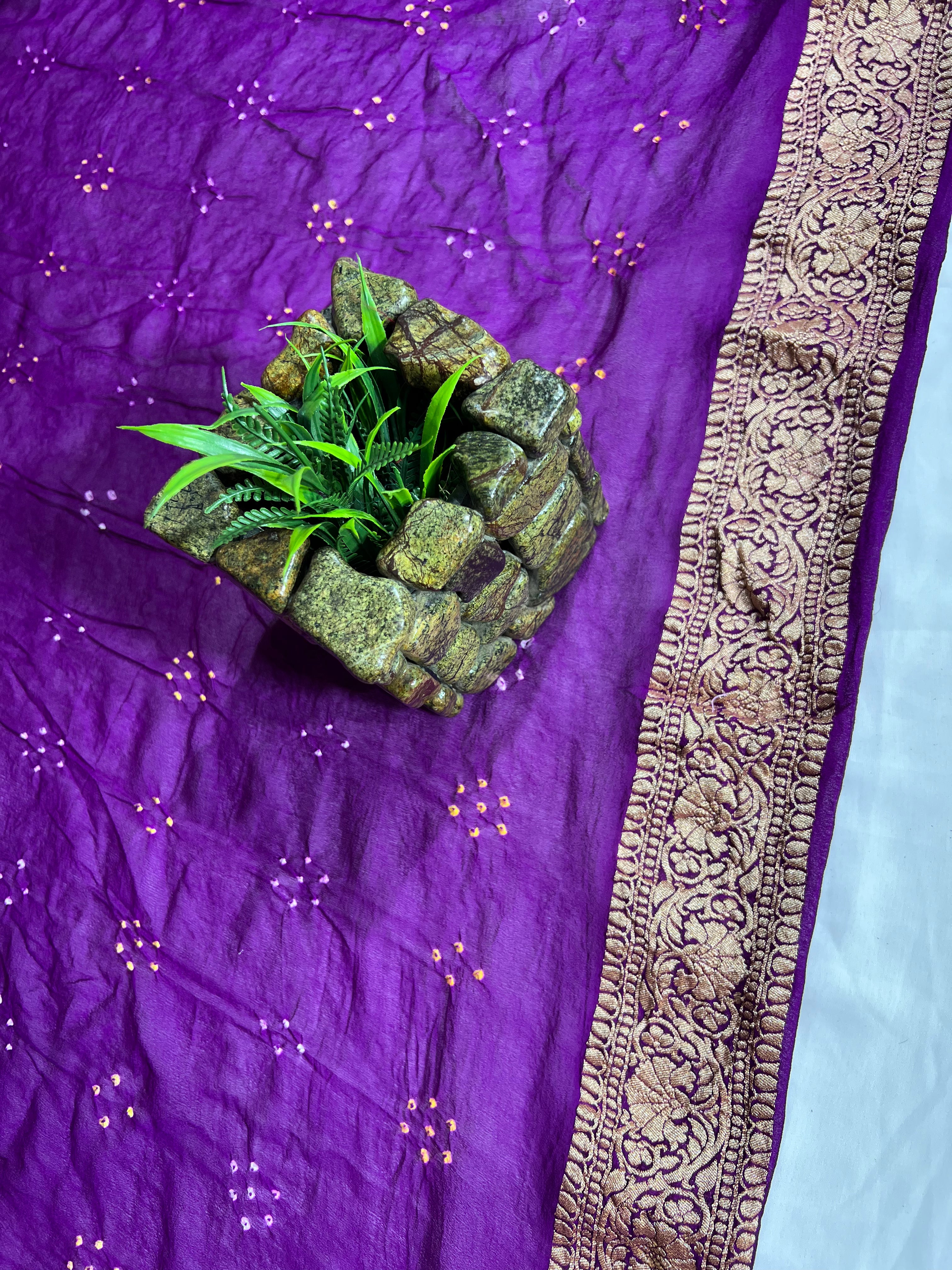 Purple Checks Style Pure Khaddi Georgette Saree - Ethically Made, Contemporary Elegance - Anita Jain Fashions