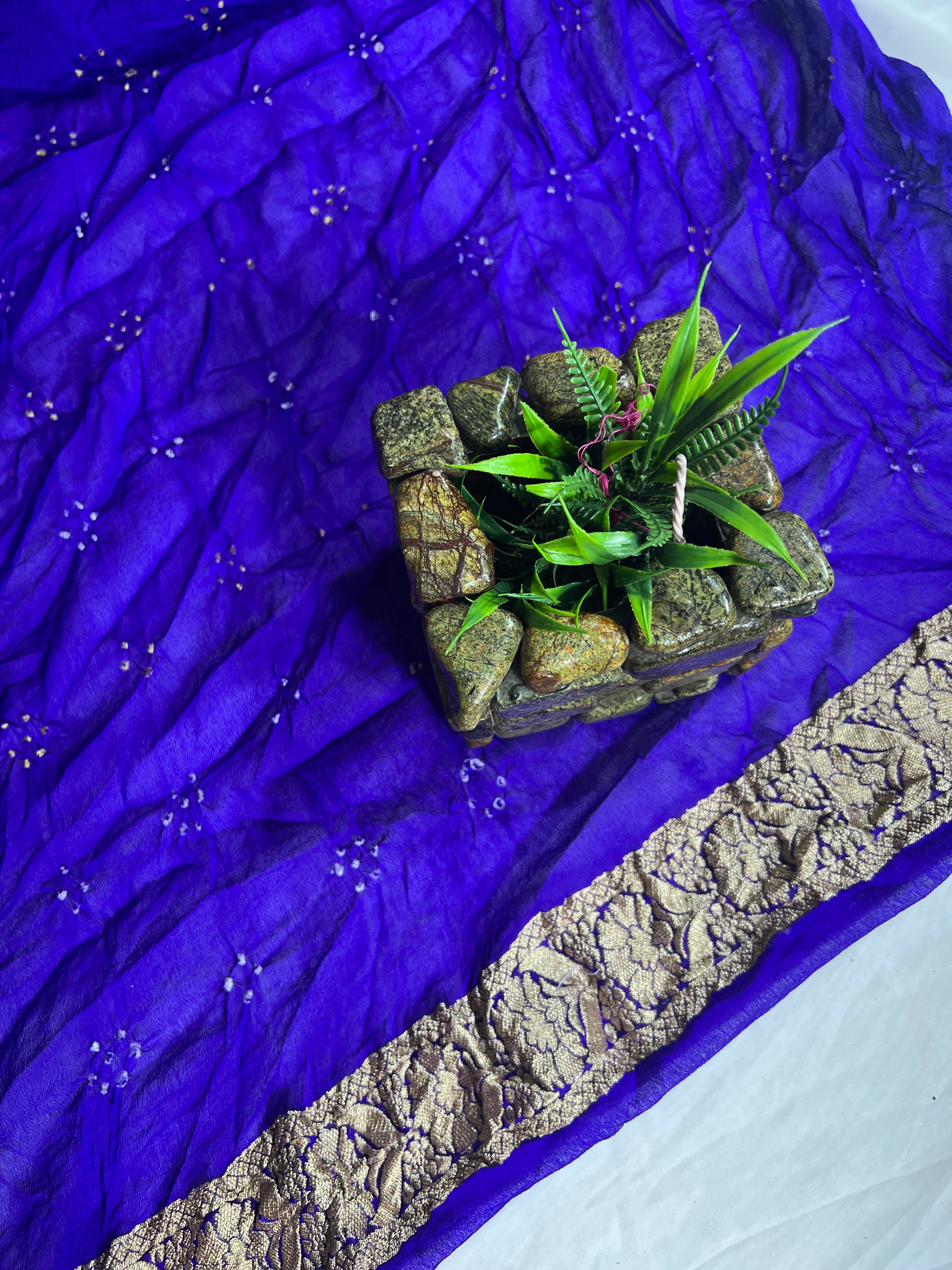 Blue Keri Booty Pure Khaddi Georgette Saree - Ethically Made, Timeless Elegance - Anita Jain Fashions