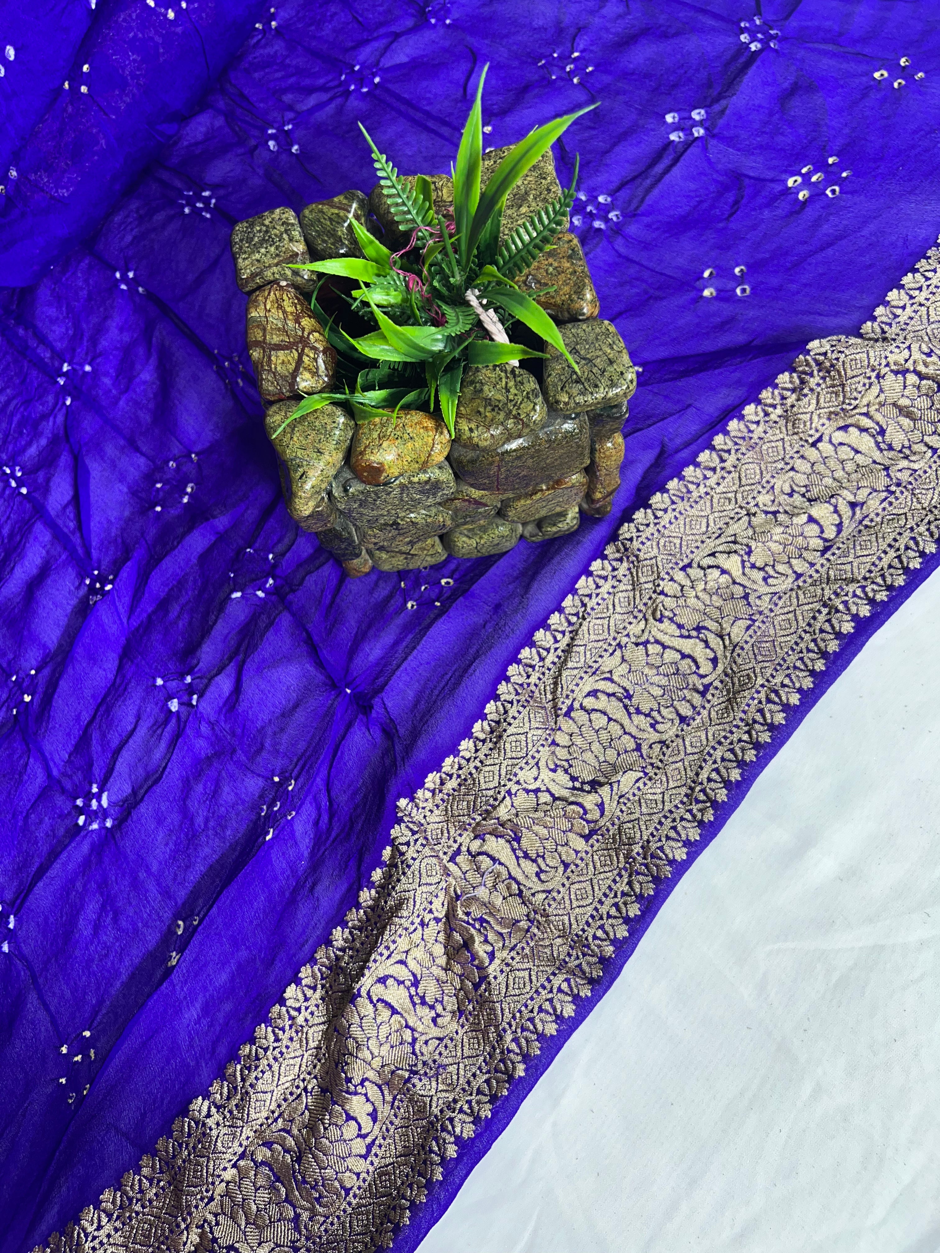 Blue Leaves Booty Pure Khaddi Georgette Saree - Ethically Made, Nature-Inspired Elegance - Anita Jain Fashions