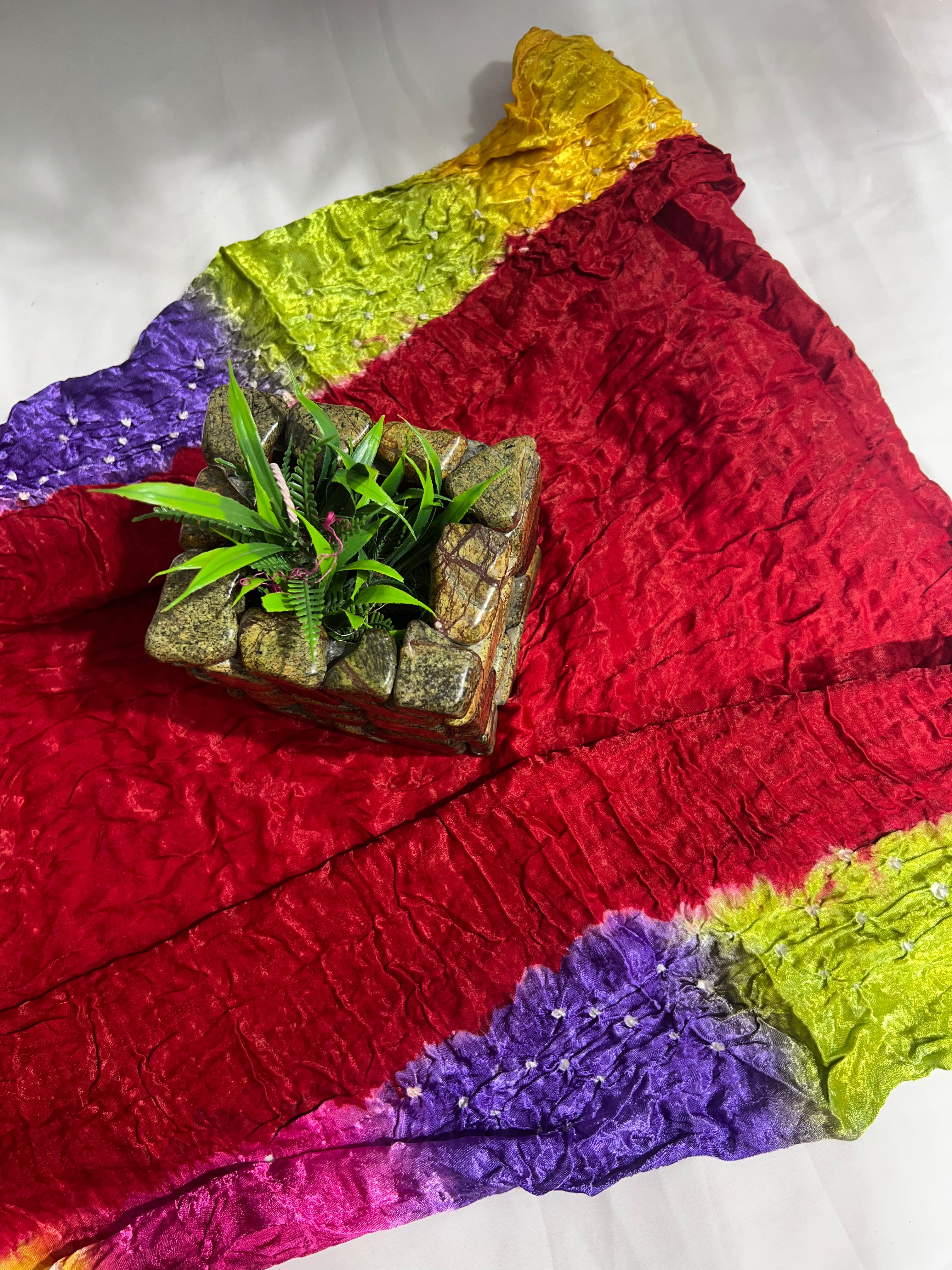 Red Gajji Silk Saree with Multicoloured Pallu - Ethically Made, Festive Elegance - Anita Jain Fashions