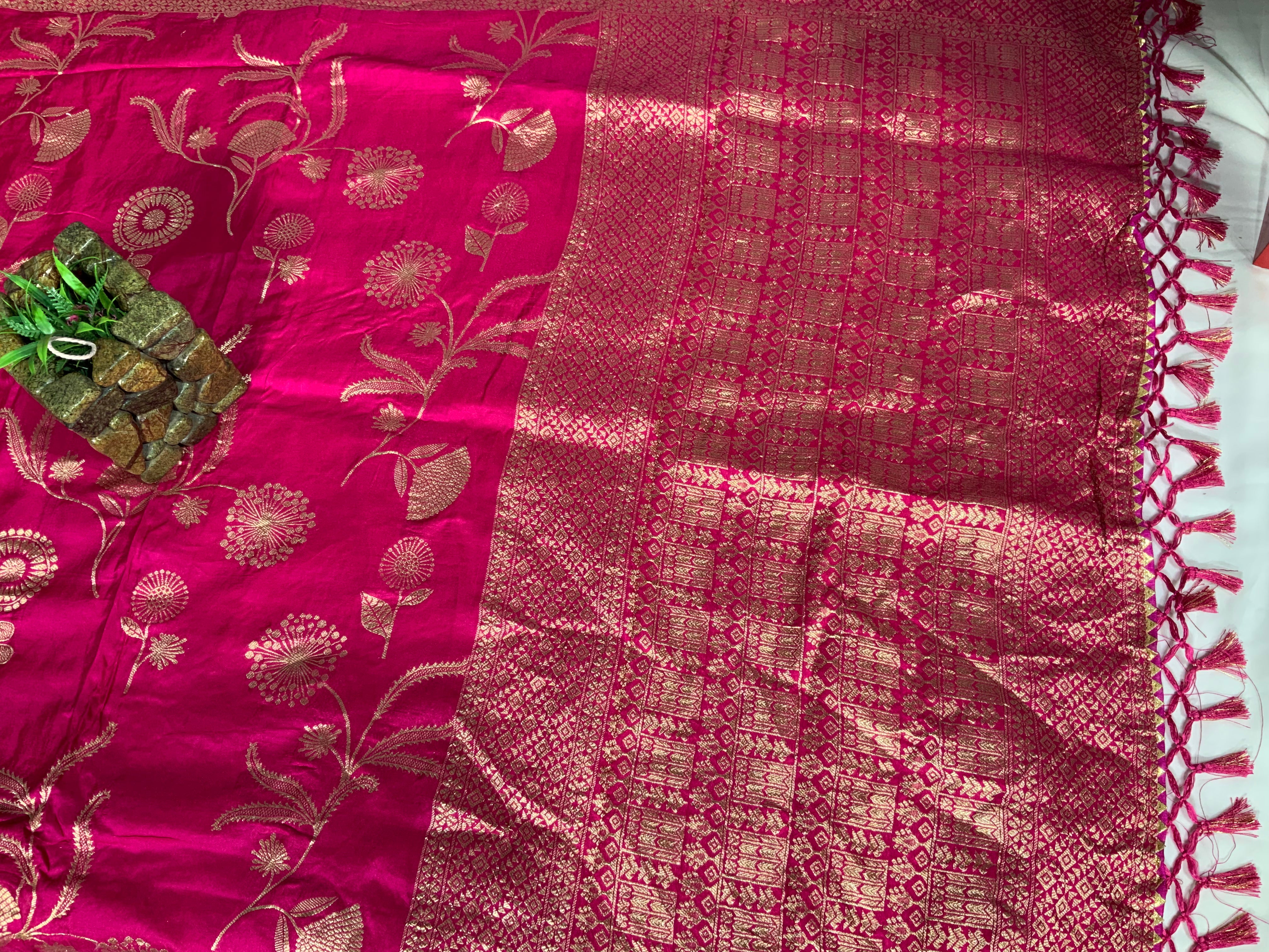 Pink Pure Viscose Dola Floral Print Saree with Rich Pallu and Resham V Wing - Ethically Made - Anita Jain Fashions