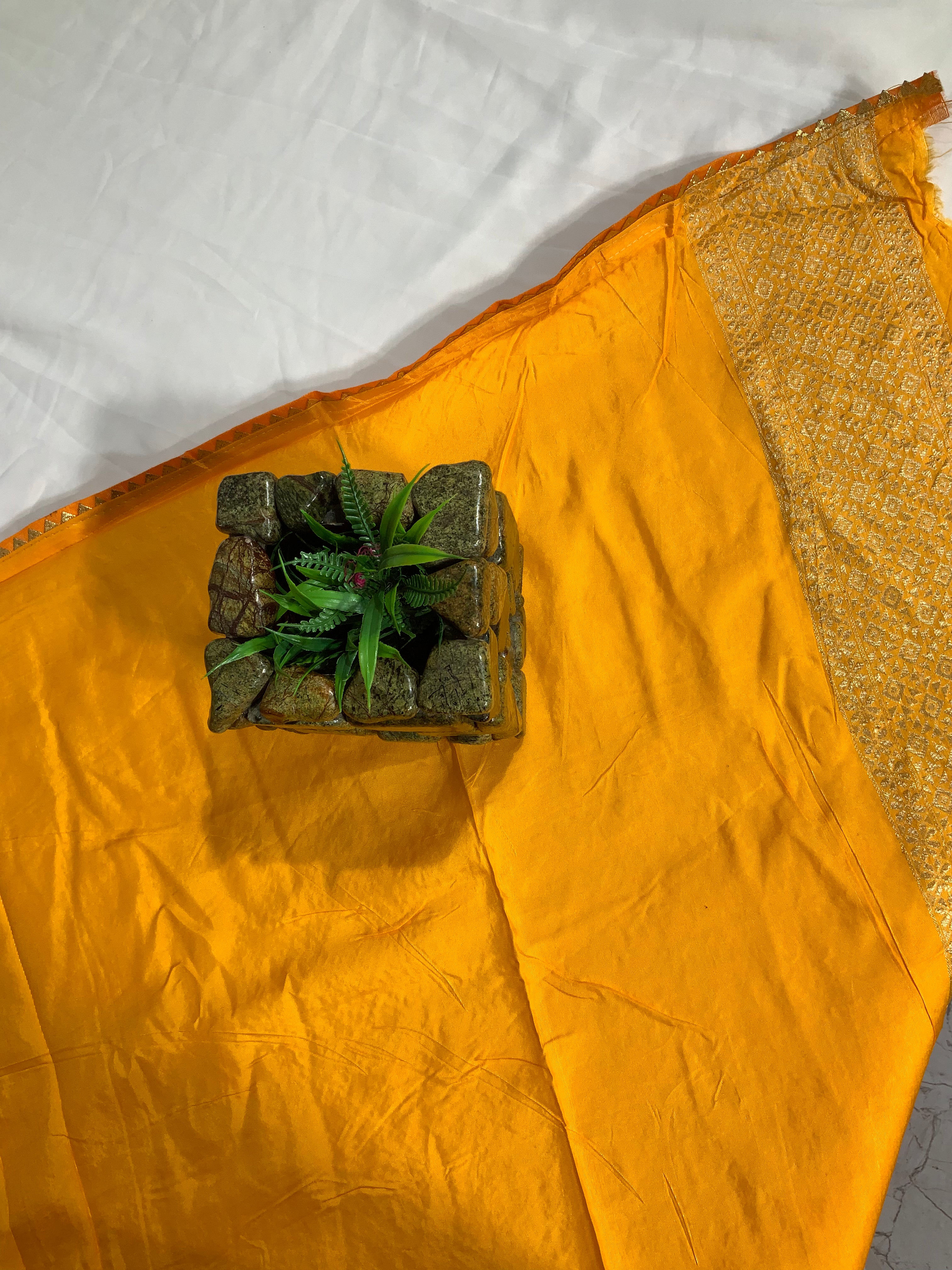 Yellow Pure Viscose Dola Floral Print Saree with Rich Pallu and Resham V Wing - Ethically Made - Anita Jain Fashions