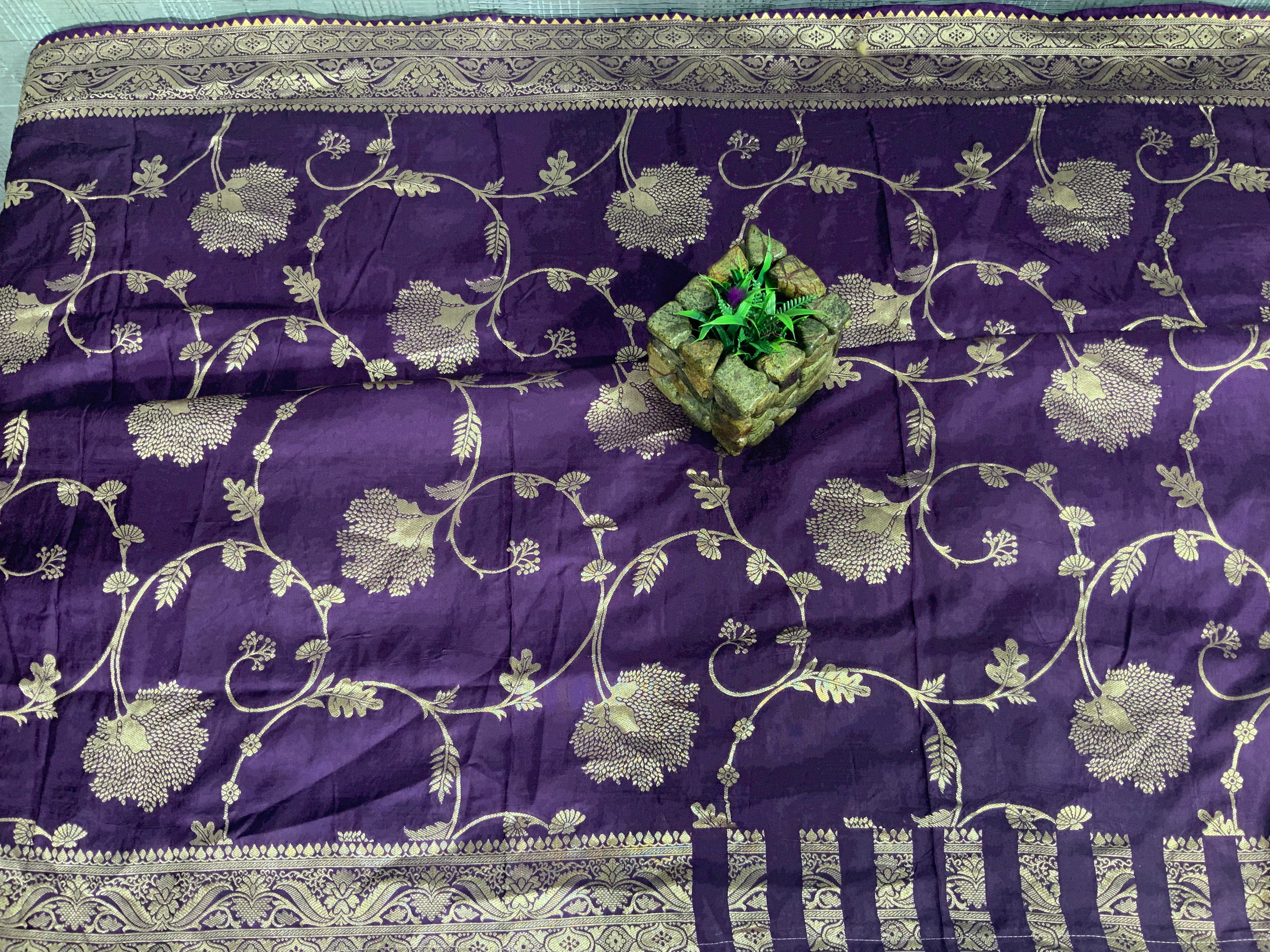 Purple Pure Viscose Dola Bail Print Saree with Rich Pallu - Ethically Made - Anita Jain Fashions