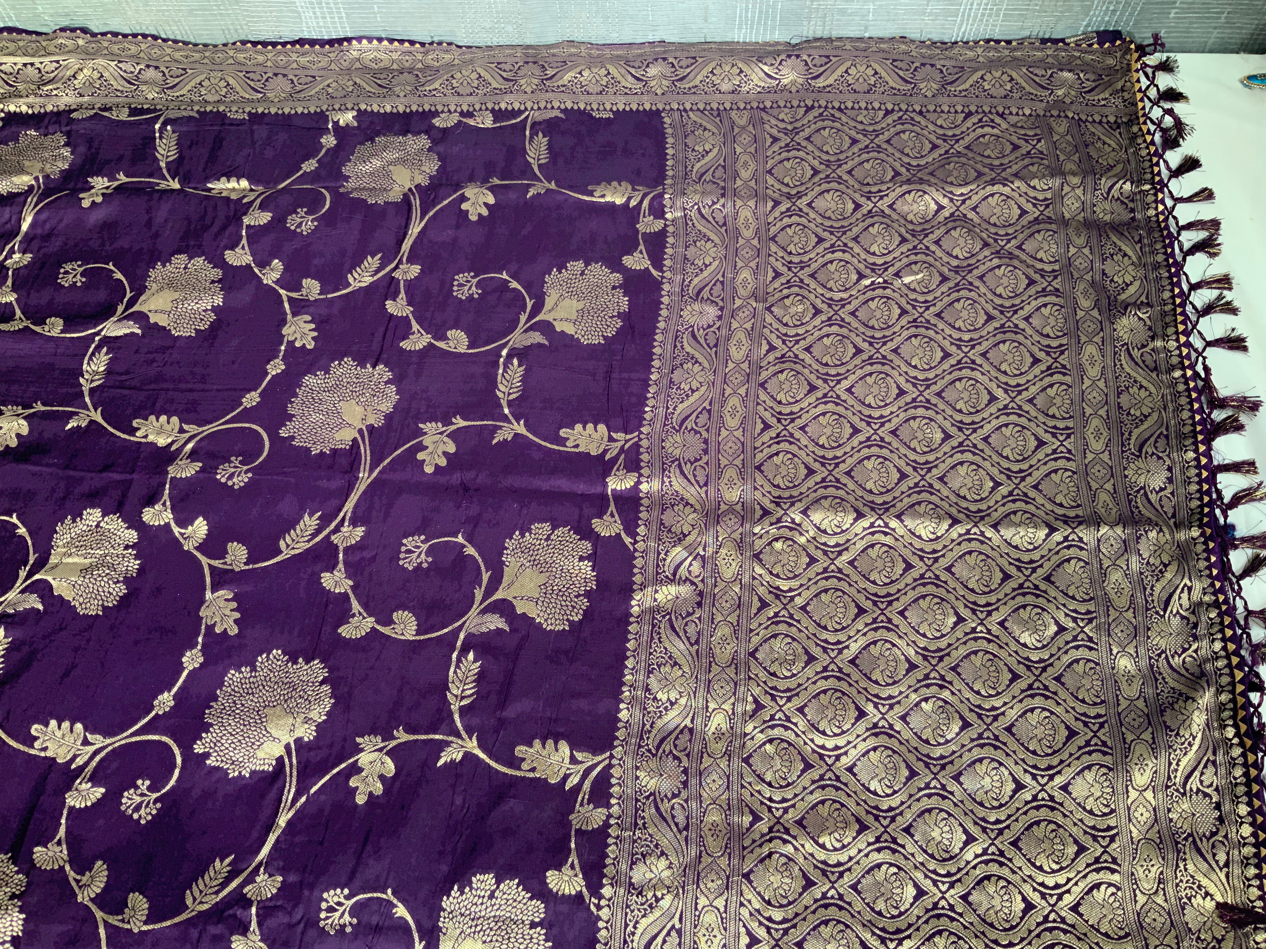 Purple Pure Viscose Dola Bail Print Saree with Rich Pallu - Ethically Made - Anita Jain Fashions