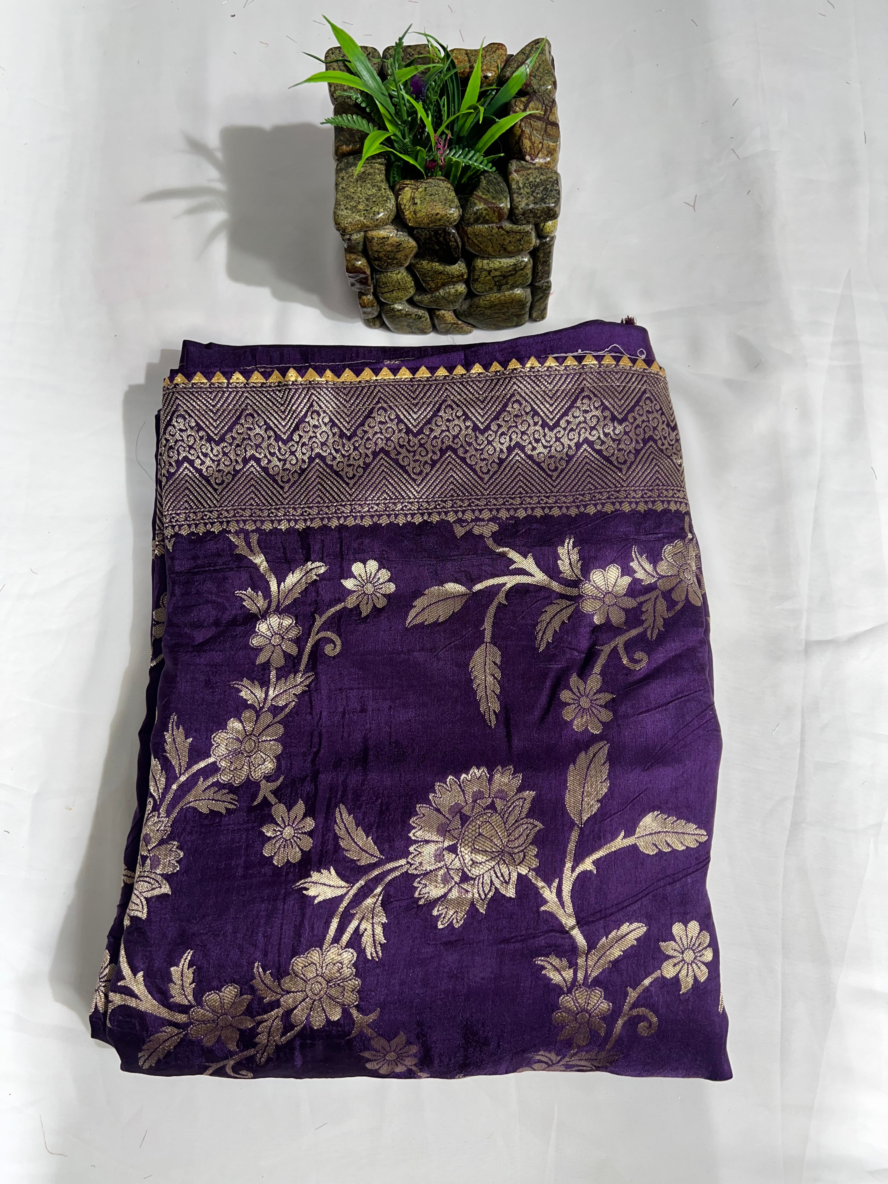 Purple Pure Viscose Dola Bail Print Saree with Rich Pallu - Ethically Made - Anita Jain Fashions