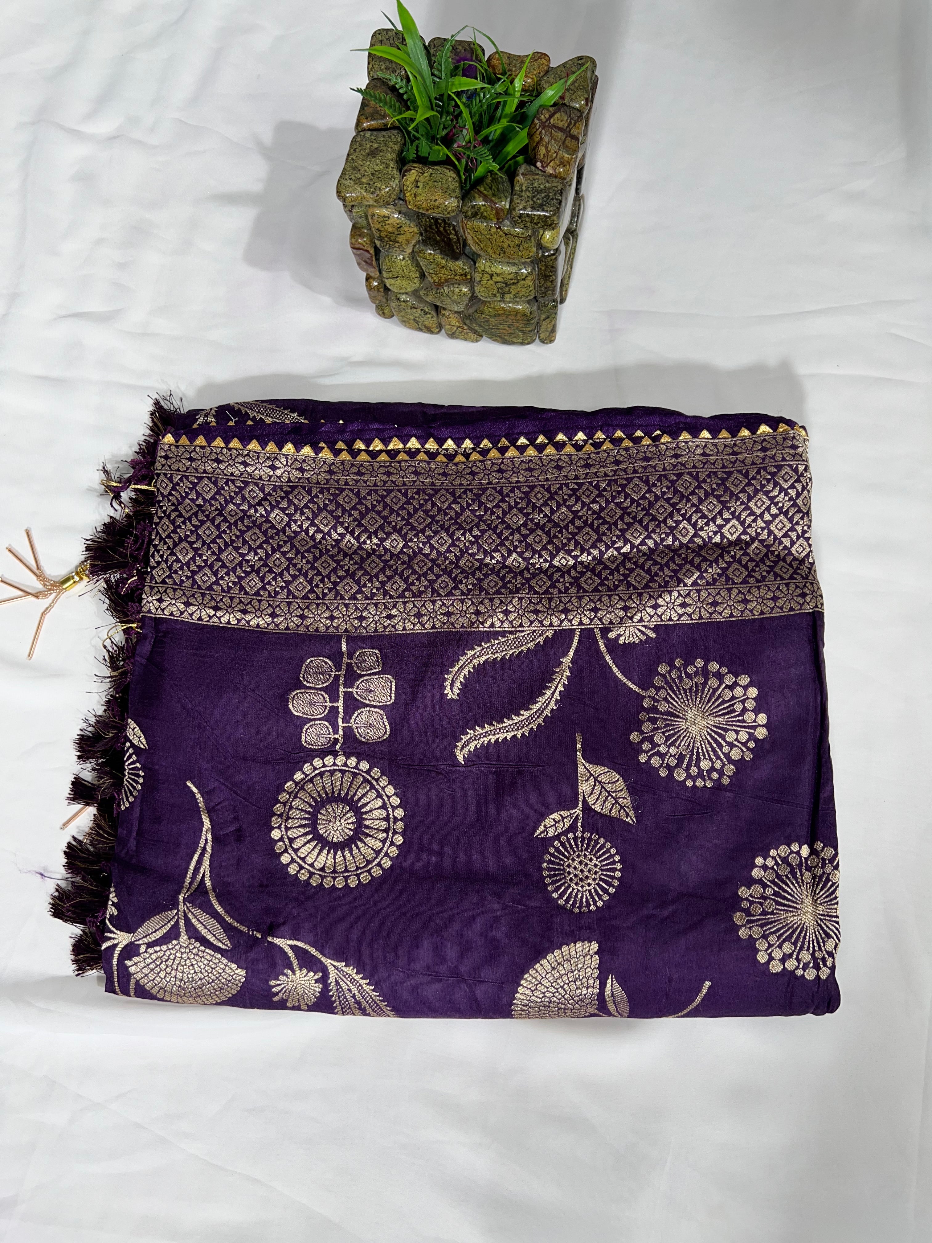 Purple Pure Viscose Dola Floral Print Saree with Rich Pallu and Resham V Wing - Anita Jain Fashions