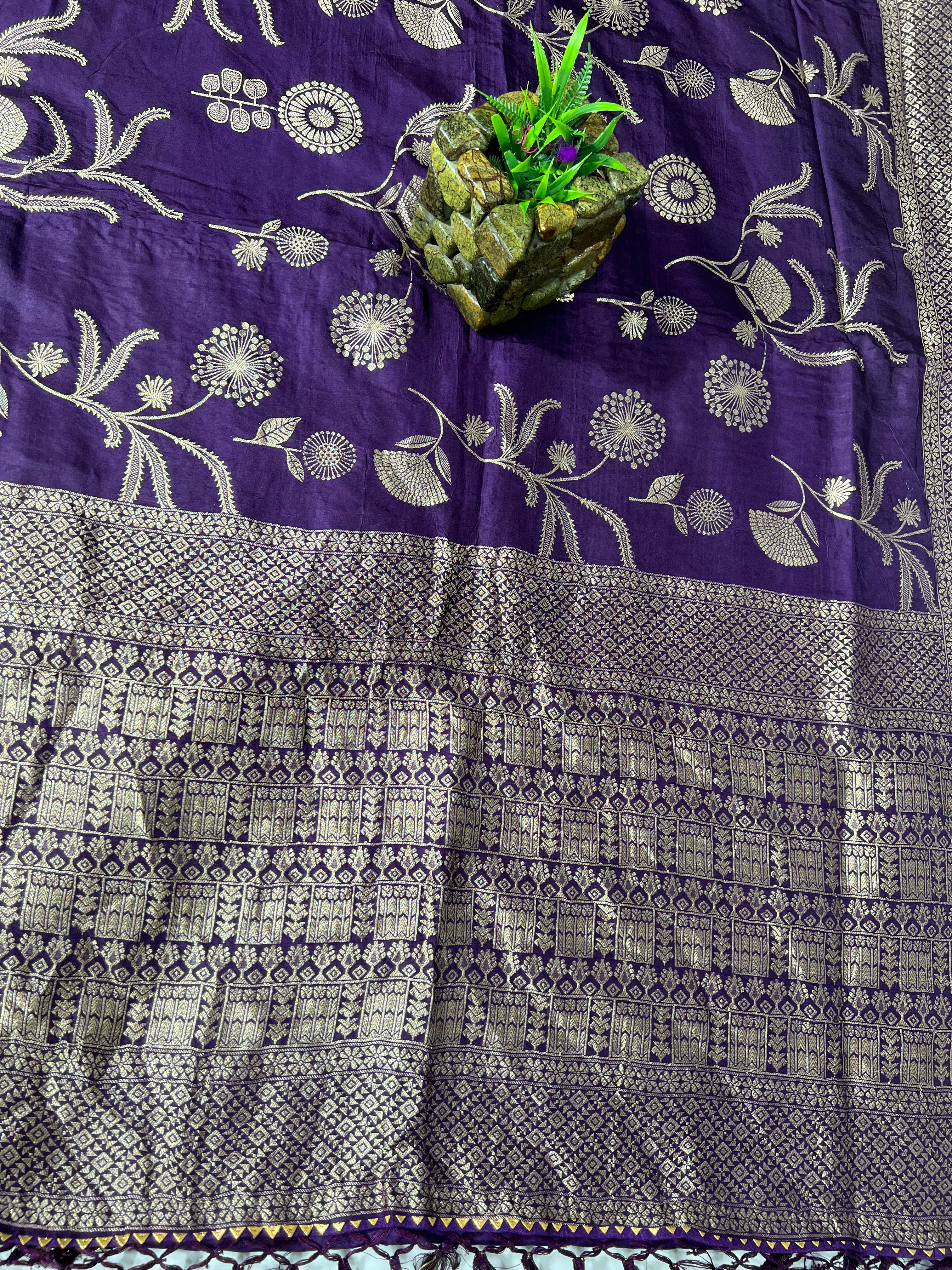 Purple Pure Viscose Dola Floral Print Saree with Rich Pallu and Resham V Wing - Anita Jain Fashions