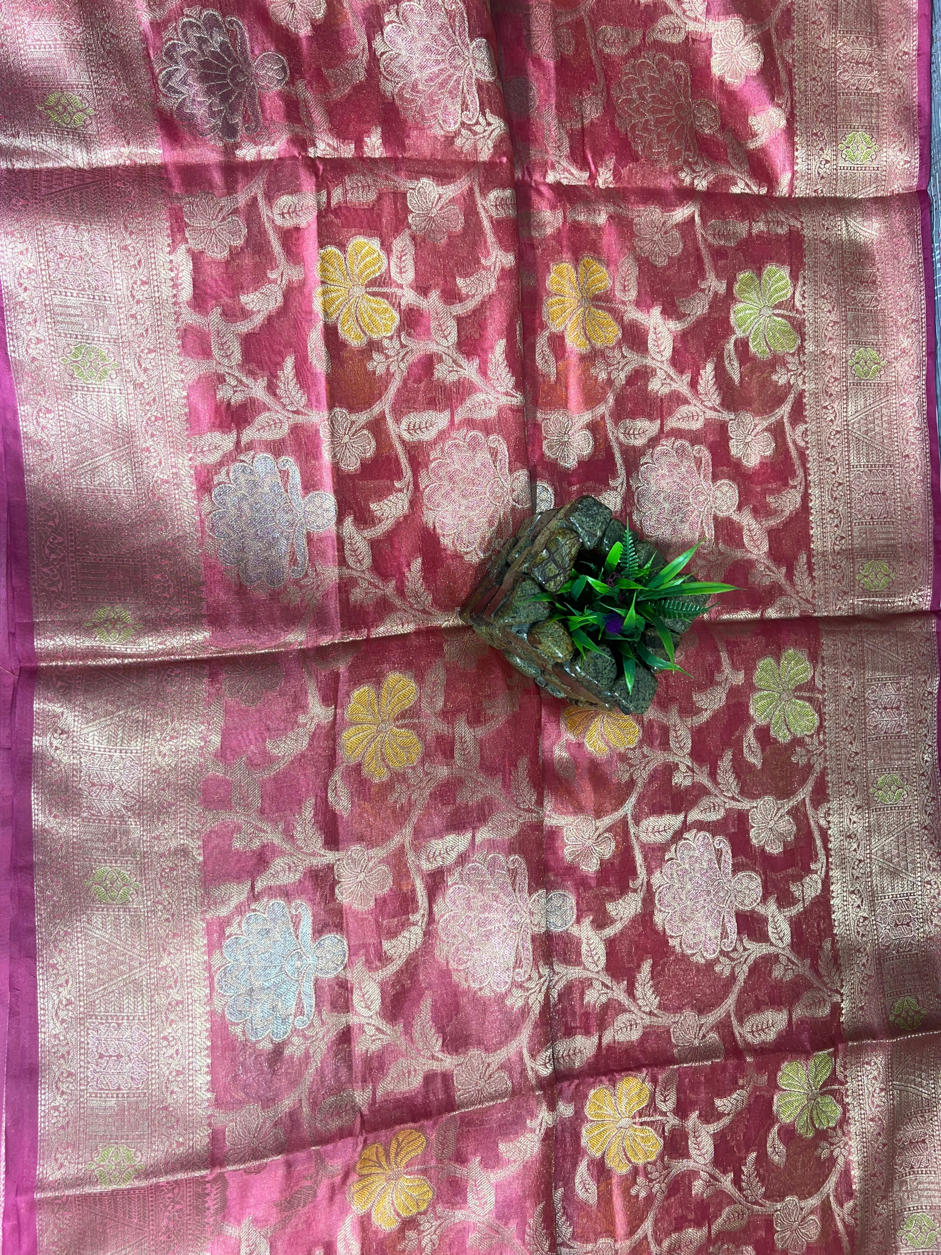 Gajri Pink Organza Saree with Beautiful Zari Pallu & Resham V Wing - Anita Jain Fashions