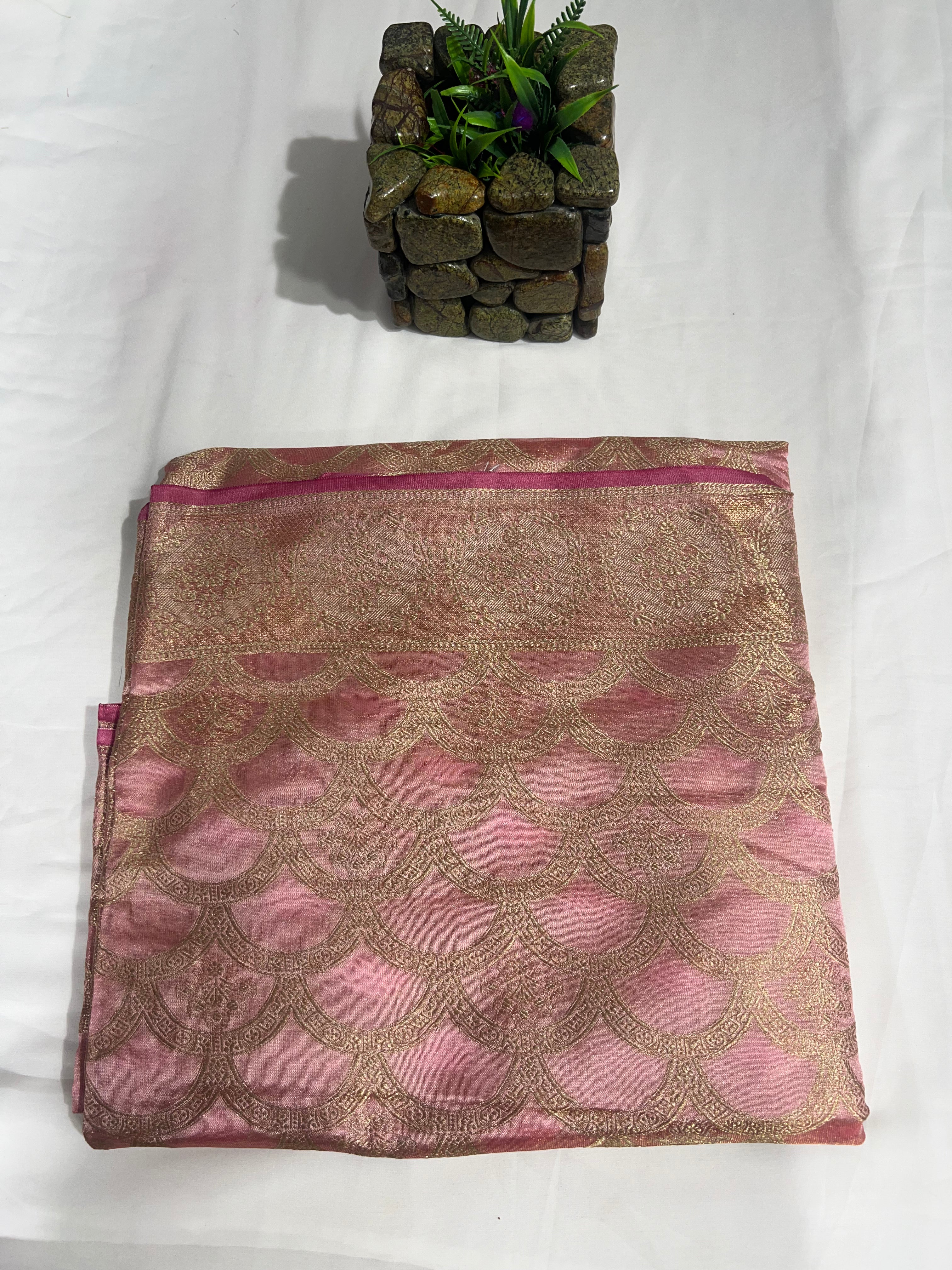 Peachish Pink Organza Saree with Beautiful Zari Pallu & Resham V Wing - Anita Jain Fashions