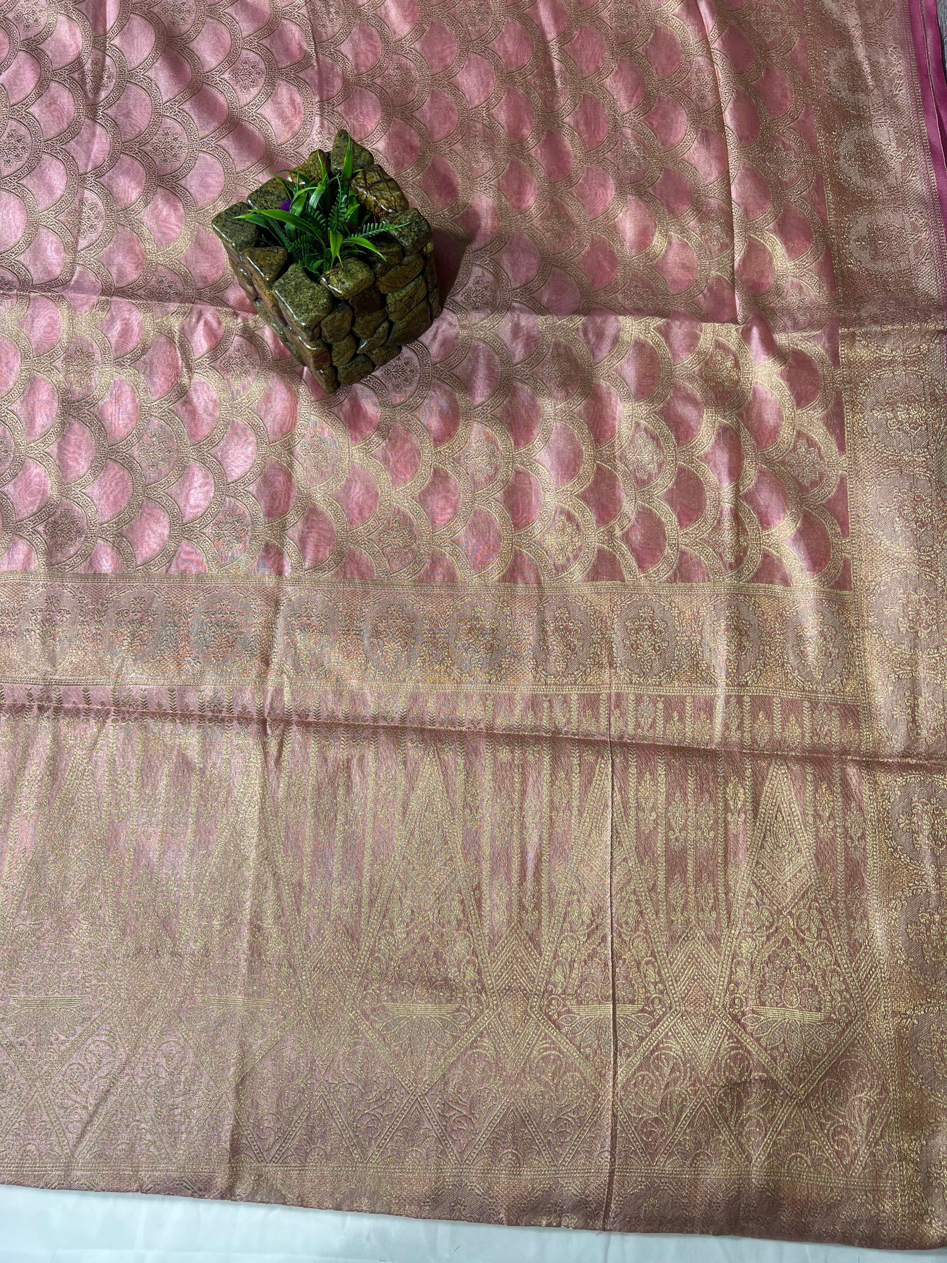 Peachish Pink Organza Saree with Beautiful Zari Pallu & Resham V Wing - Anita Jain Fashions