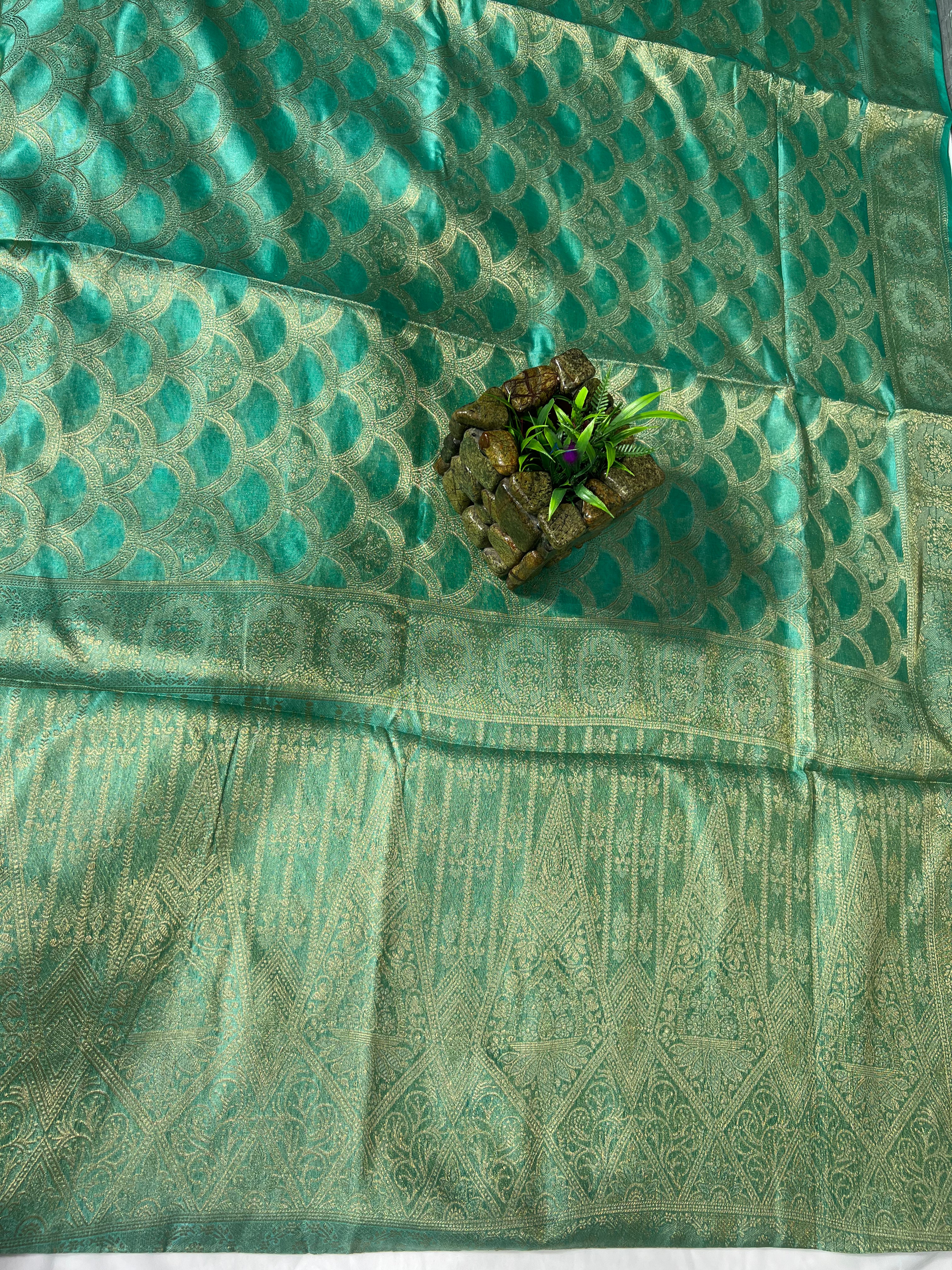 Rama Green Organza Saree with Beautiful Zari Pallu & Resham V Wing - Anita Jain Fashions