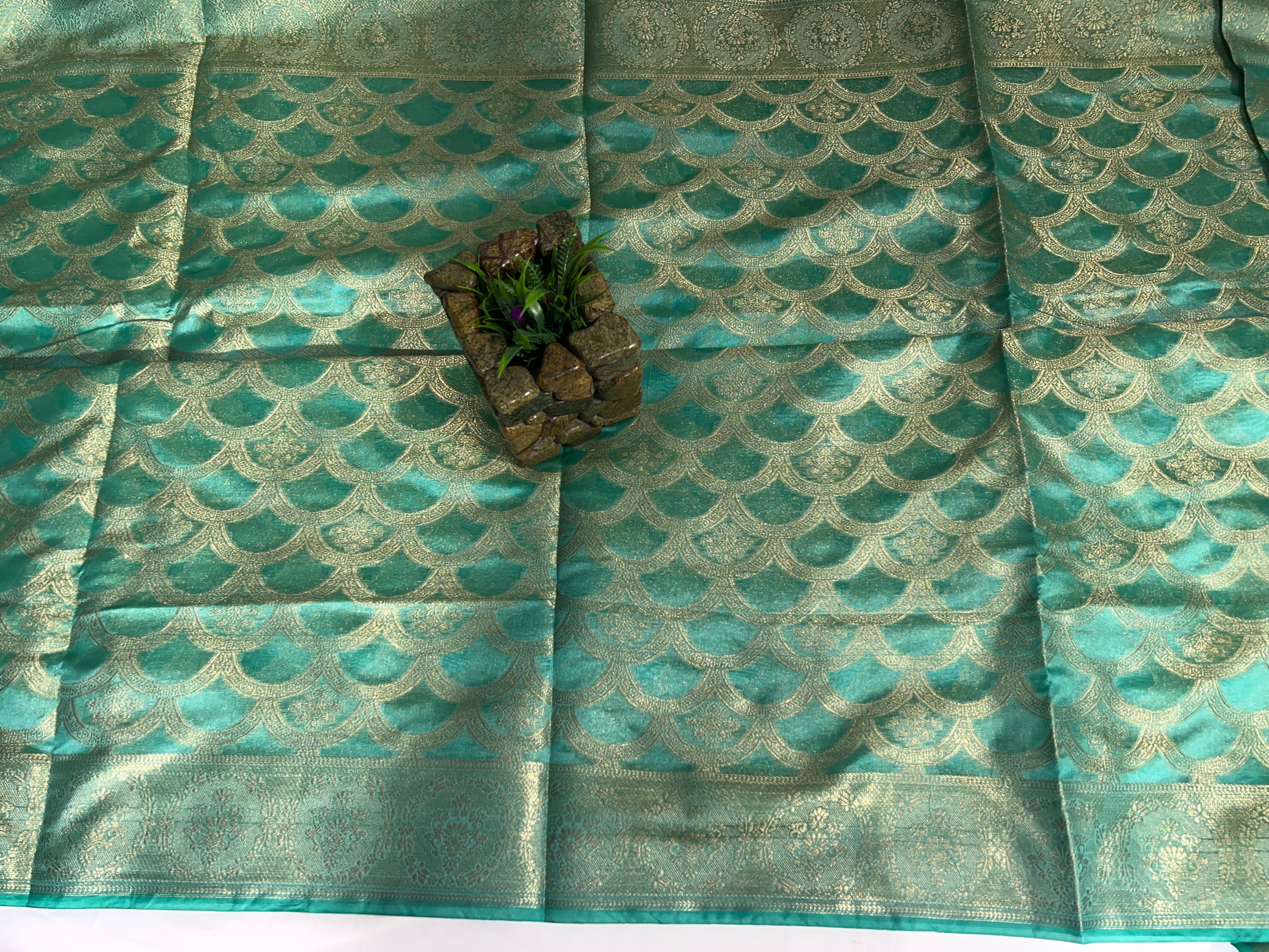 Rama Green Organza Saree with Beautiful Zari Pallu & Resham V Wing - Anita Jain Fashions