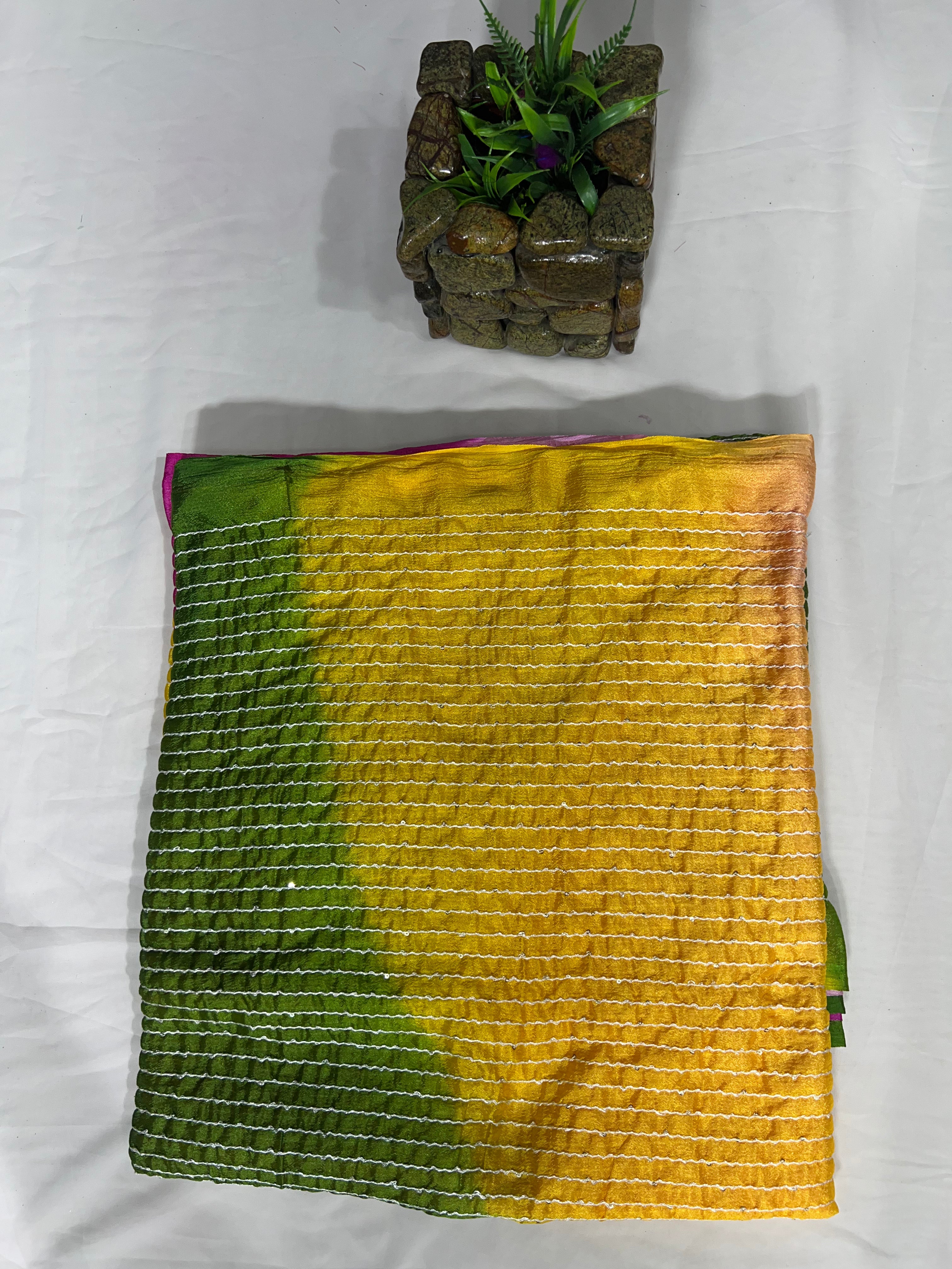 Multicolour Chiffon Saree with Thread Sequencing Lines (No Blouse) - Anita Jain Fashions