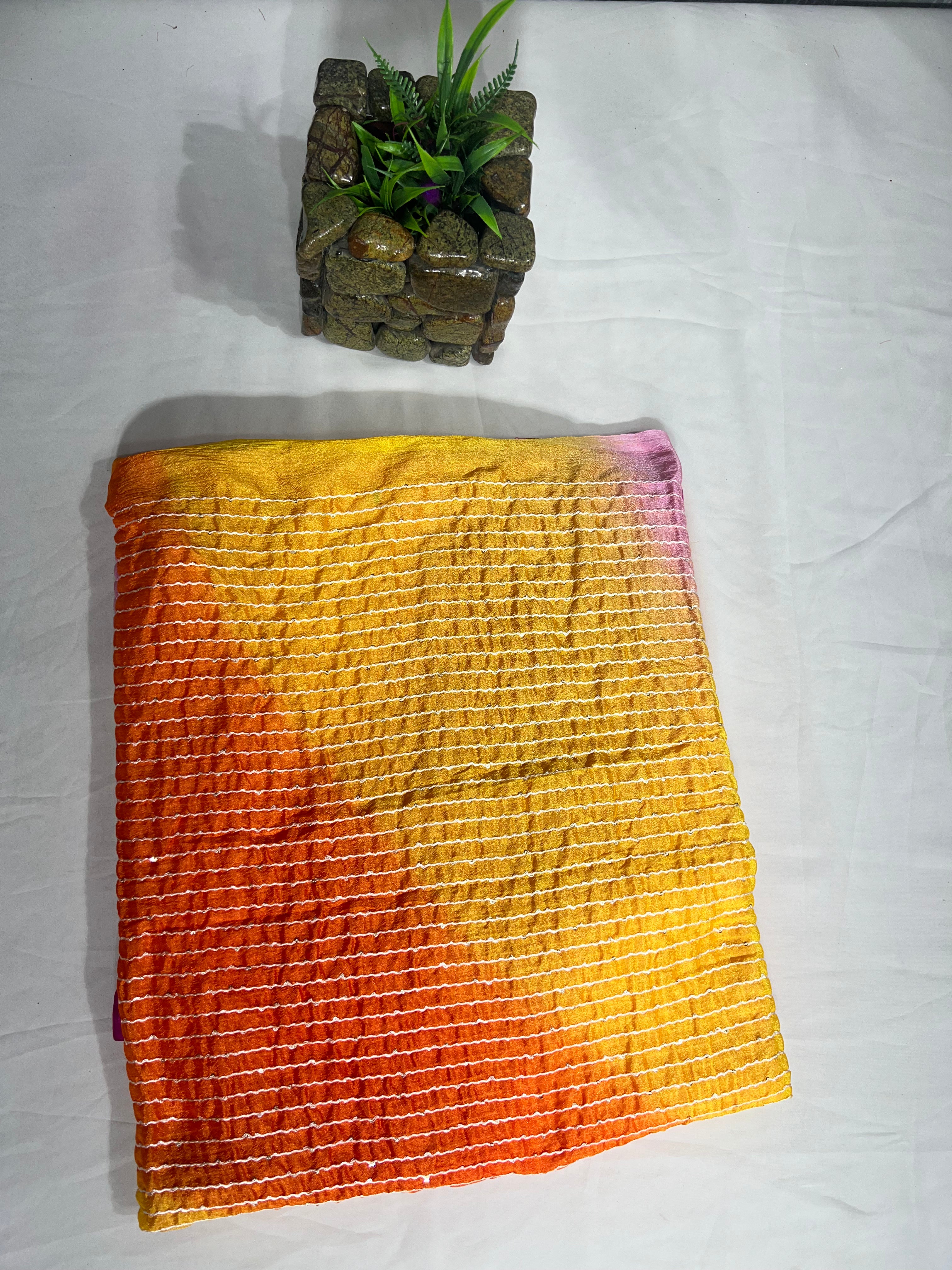 Multicolour Chiffon Saree with Thread Sequencing Lines (No Blouse) - Anita Jain Fashions